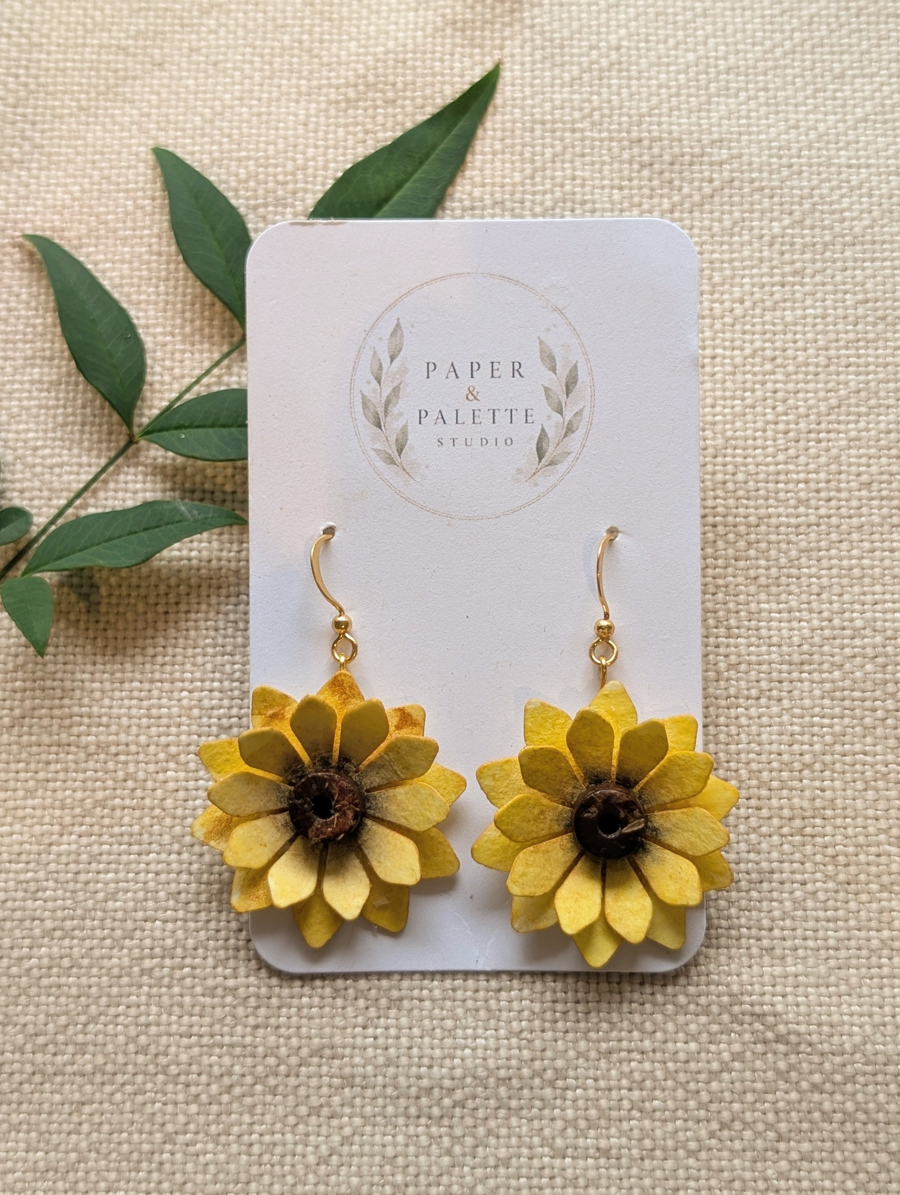 Sunflower Watercolour Paper Earrings | Handmade Floral Dangle Earrings