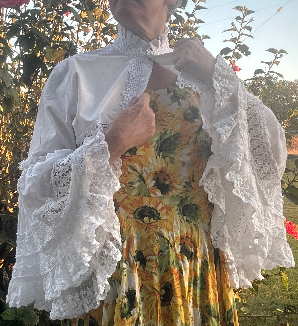 Upcycled White Cotton Bolero Layered Lace Sleeves
