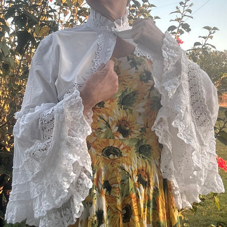 Upcycled White Cotton Bolero Layered Lace Sleeves