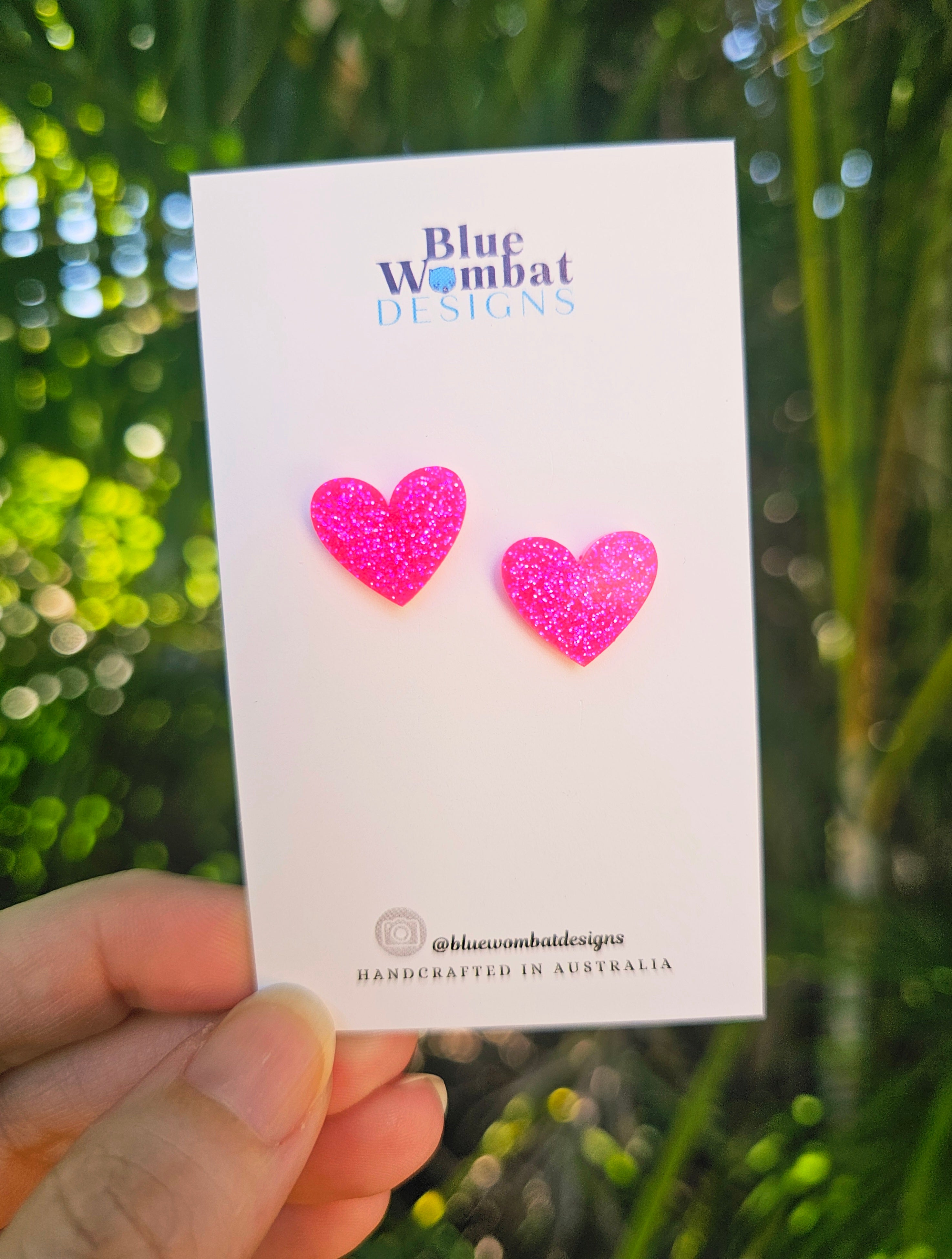 Pink Glitter Resin Love Heart Studs 16mm