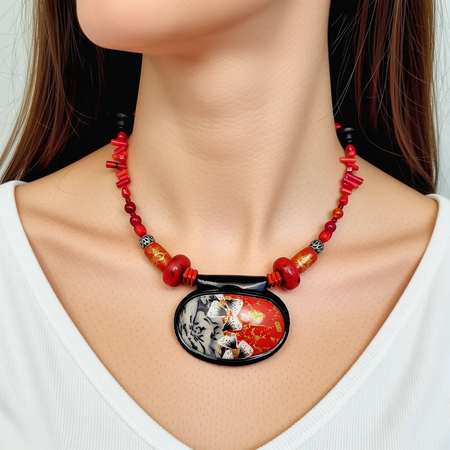 Kurenai Hana Polymer Clay Collar Pendant Necklace