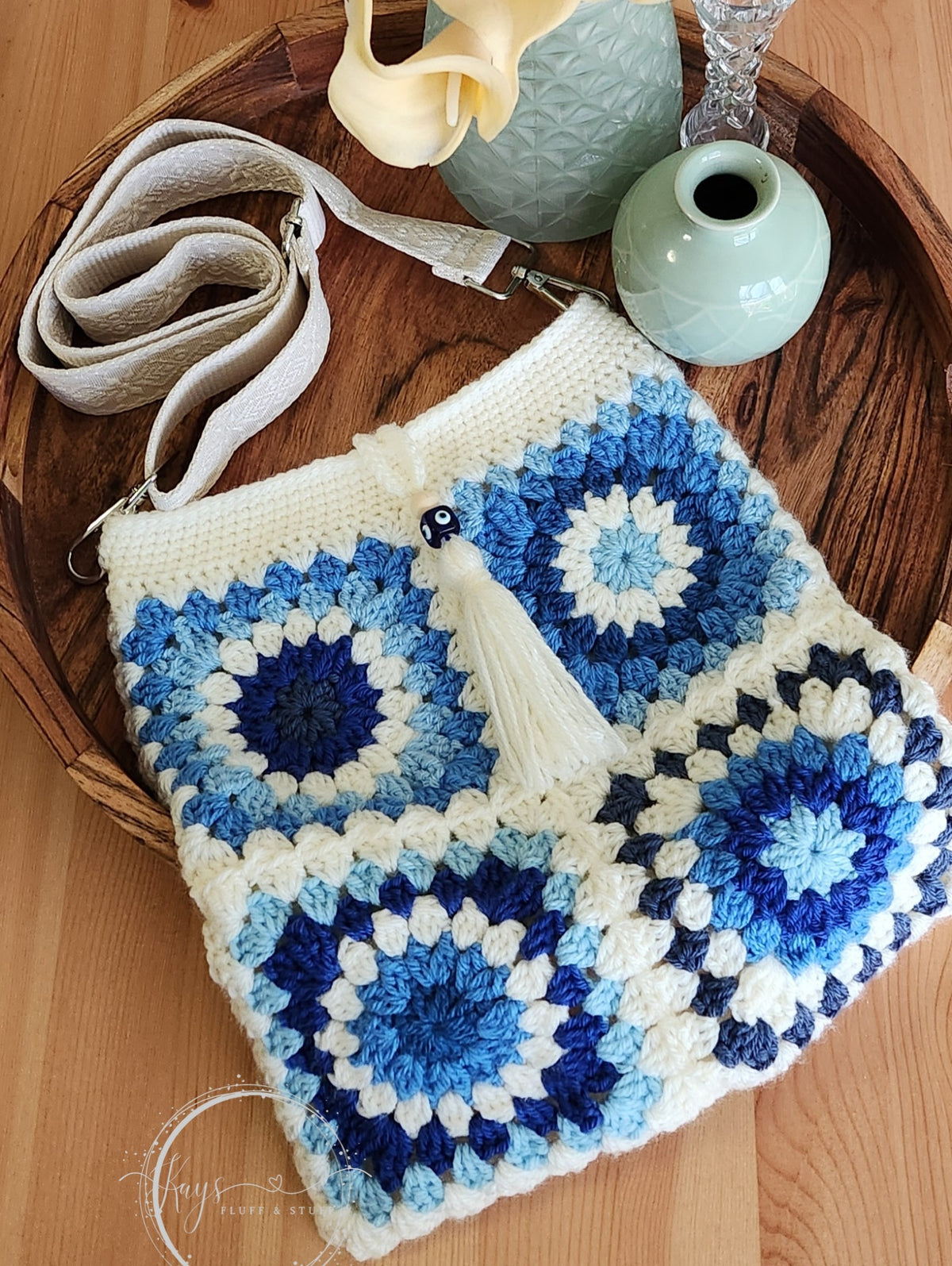 Handmade Blue & White Crochet Bag