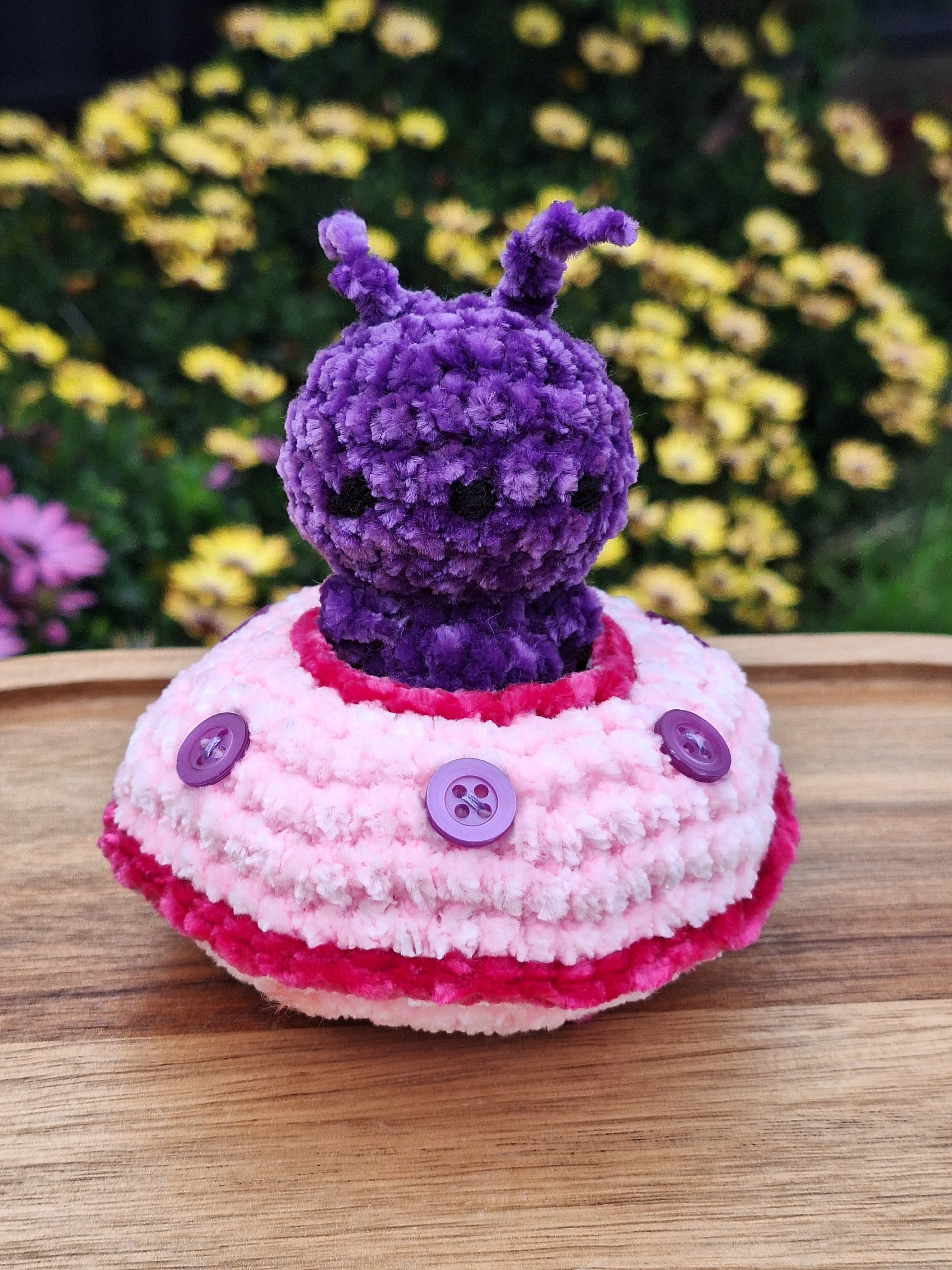 Crocheted Alien and Flying Saucer- Handmade Plush Play Set