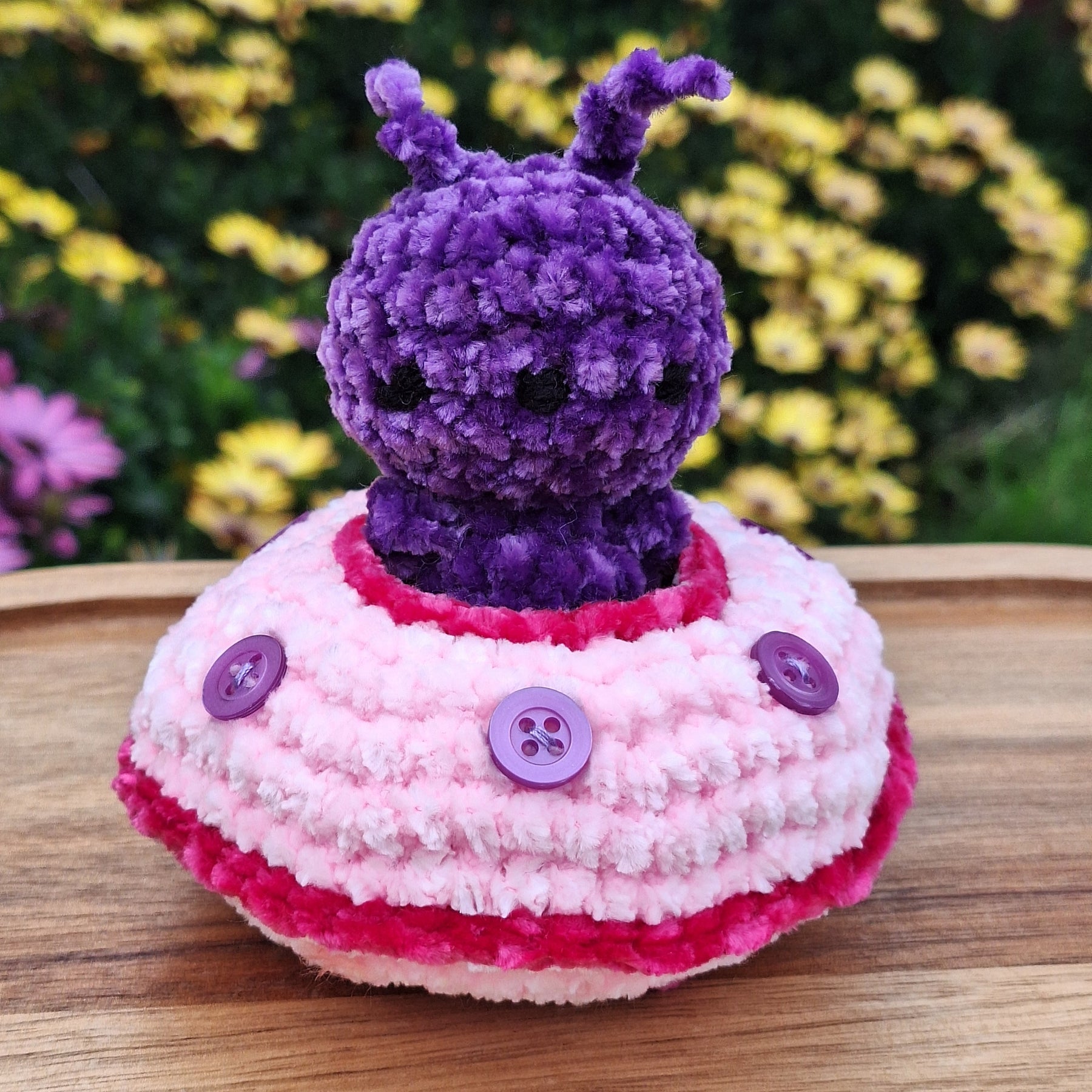 Crocheted Alien and Flying Saucer- Handmade Plush Play Set