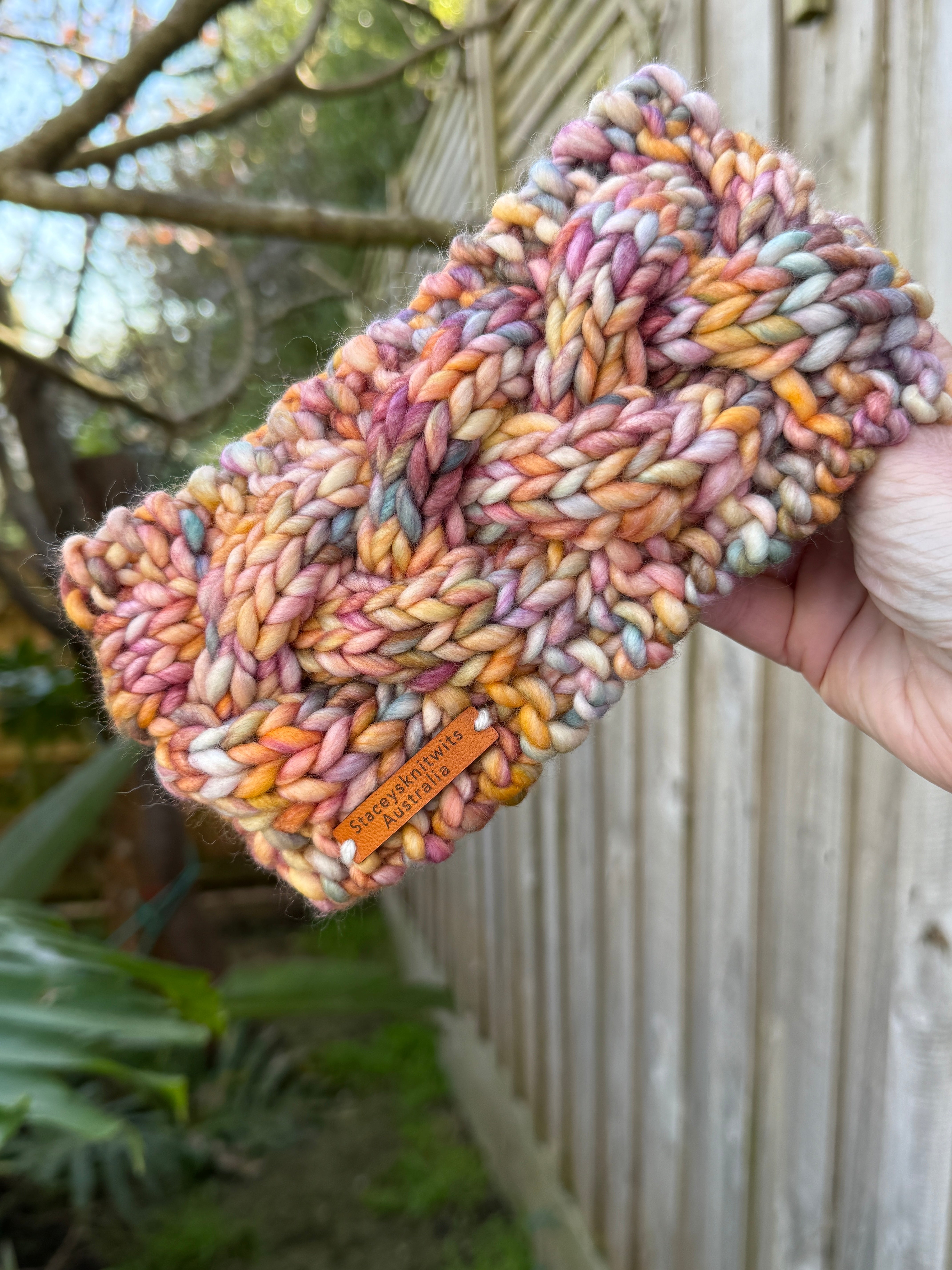 Hand Knitted Headband, Merino Wool Stretchy Ladies Rainbow Headband