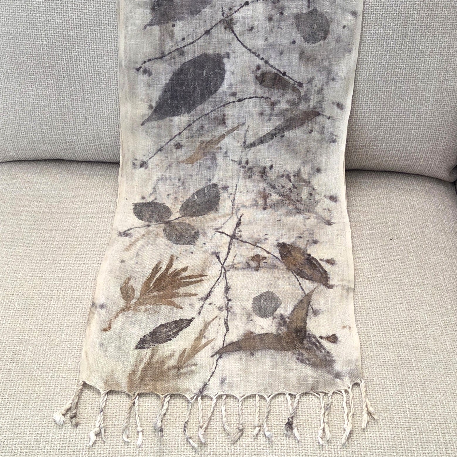 The Ingrid - Pure Handloomed Linen Ecoprint Scarf