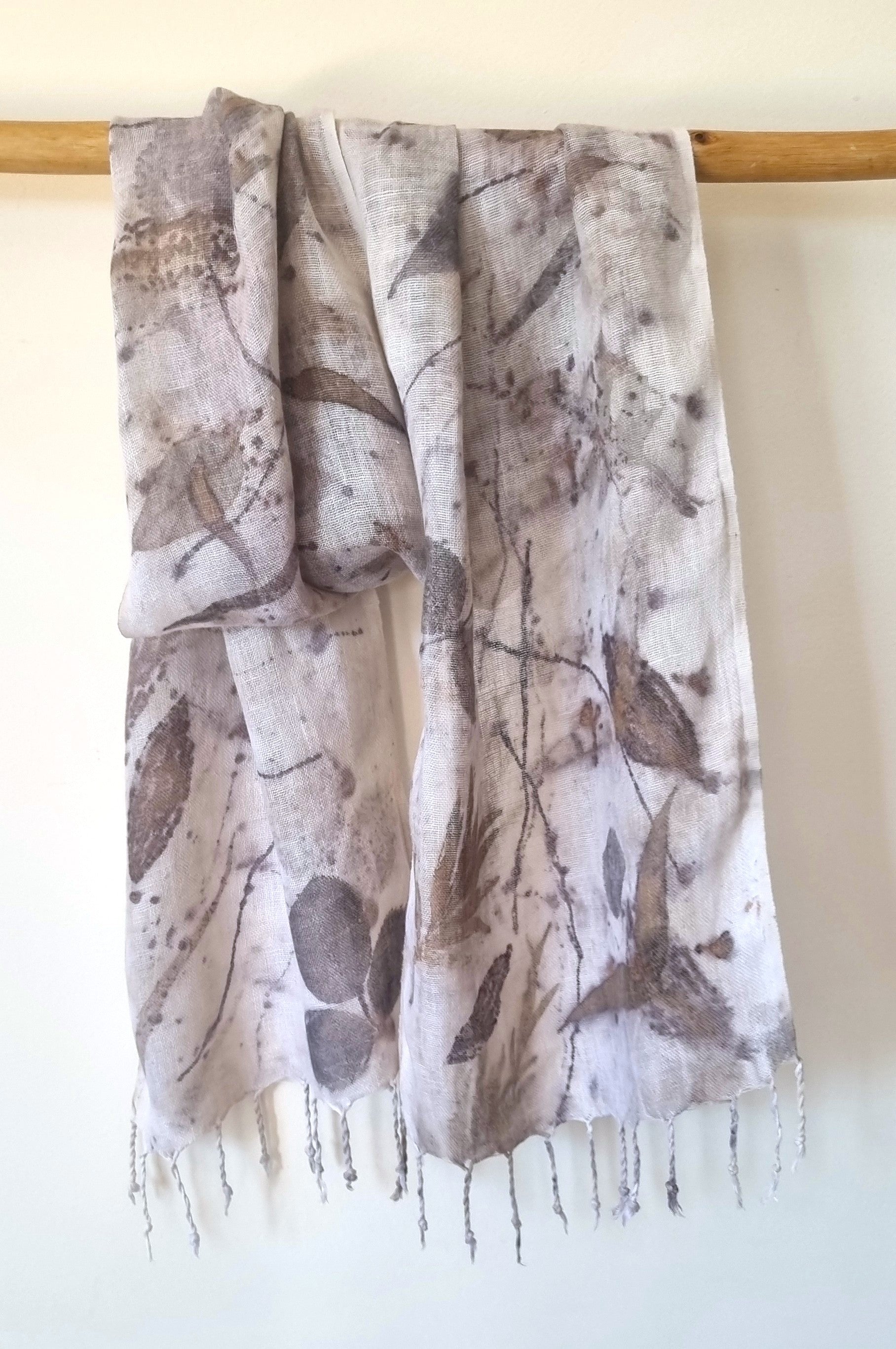 The Ingrid - Pure Handloomed Linen Ecoprint Scarf