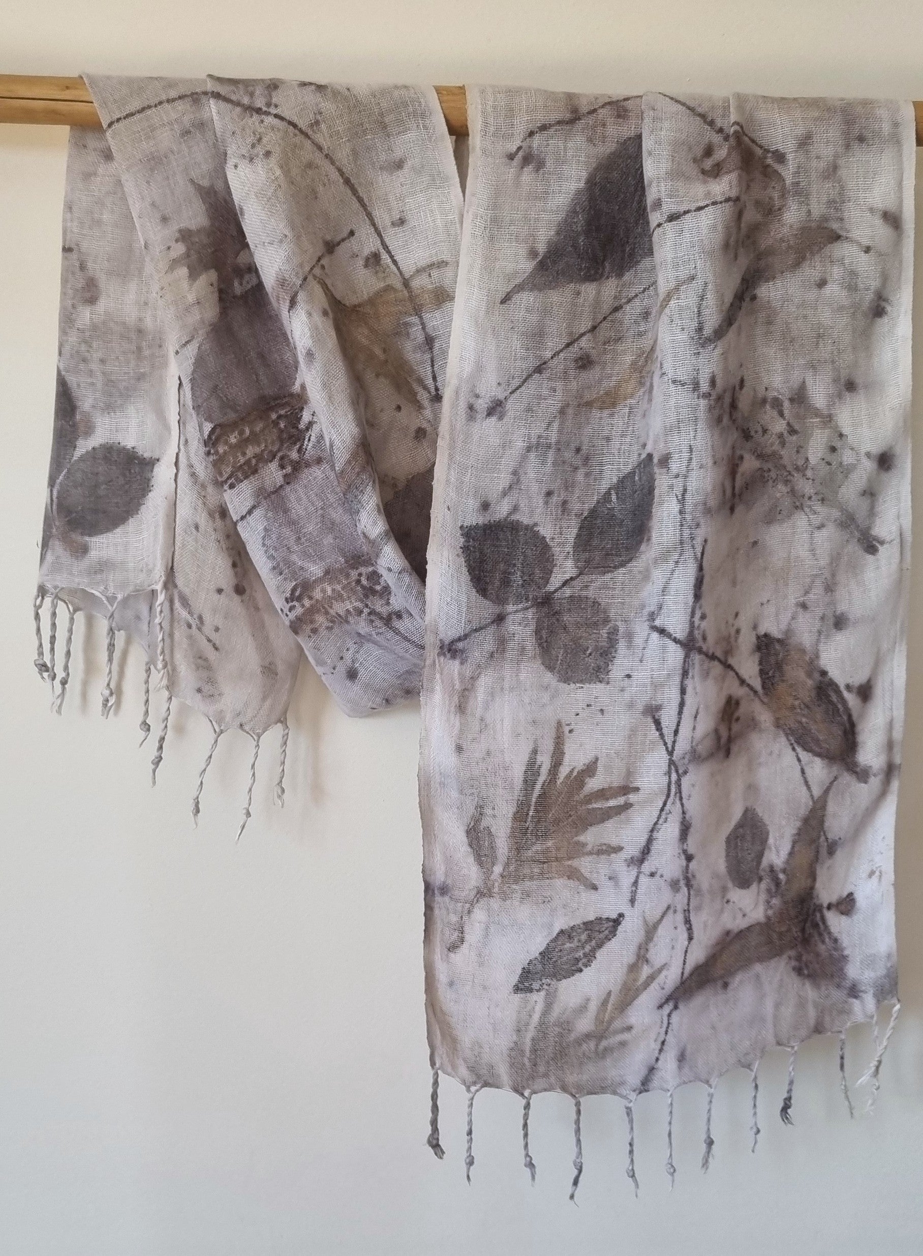 The Ingrid - Pure Handloomed Linen Ecoprint Scarf