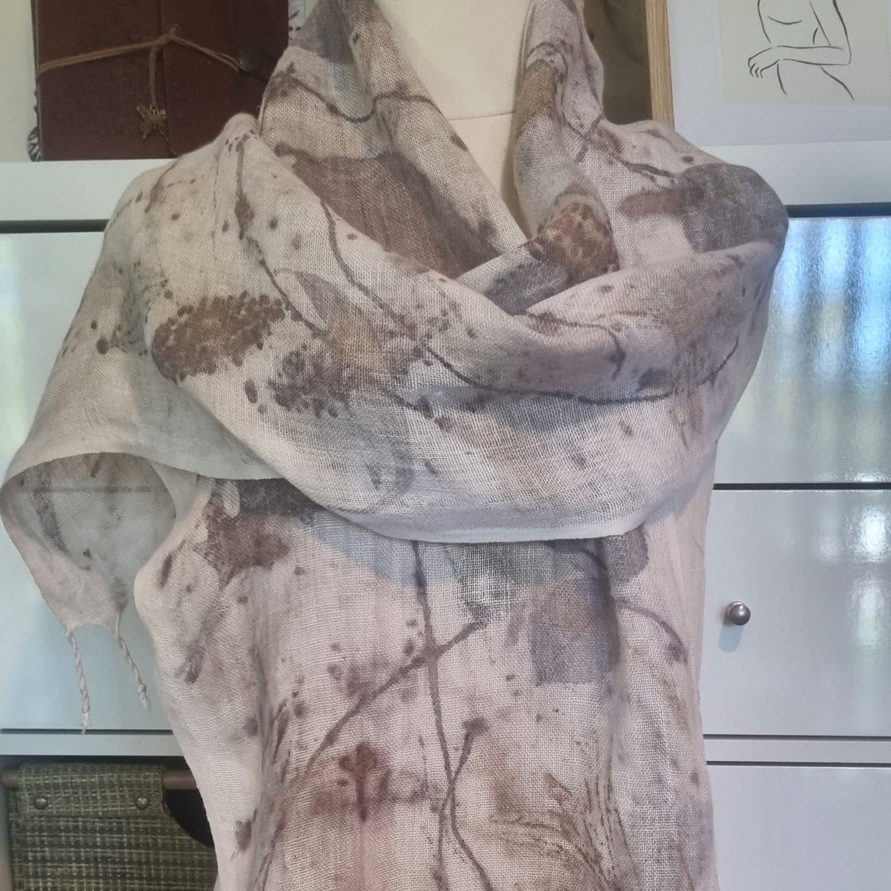 The Ingrid - Pure Handloomed Linen Ecoprint Scarf
