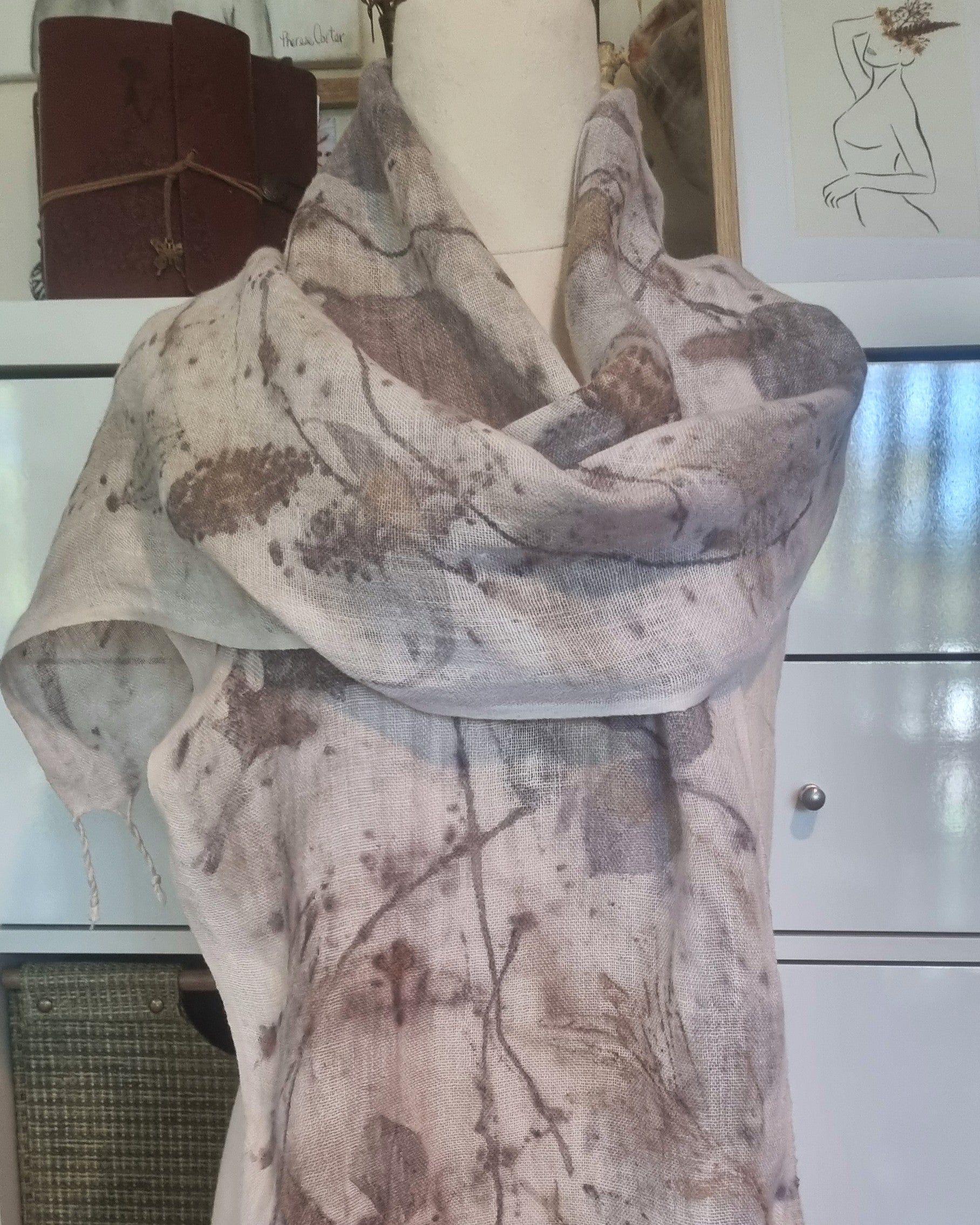 The Ingrid - Pure Handloomed Linen Ecoprint Scarf