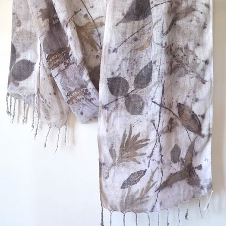 The Ingrid - Pure Handloomed Linen Ecoprint Scarf