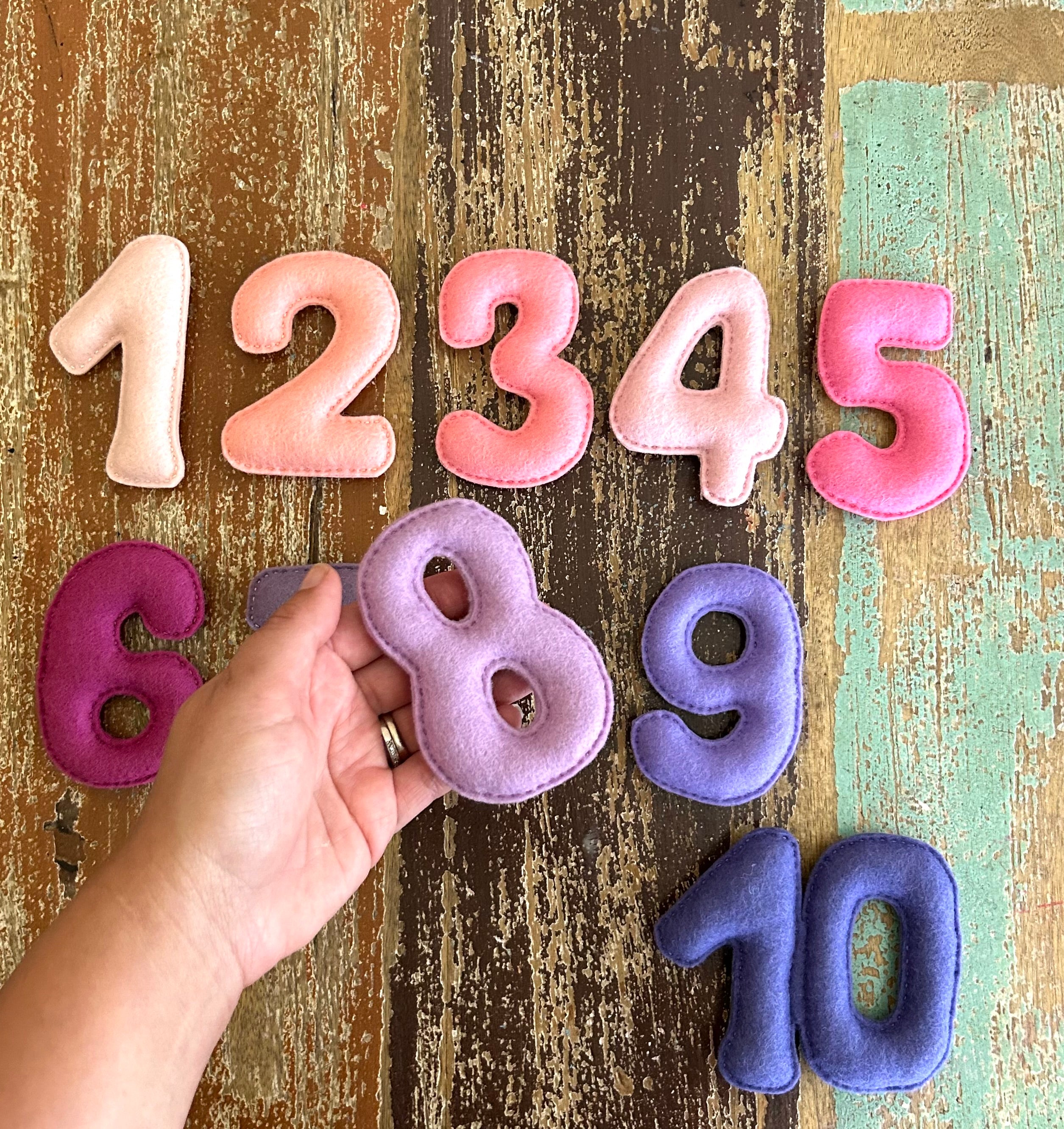 Ready to post, pink and purple, Felt numbers, homeschool, preschool