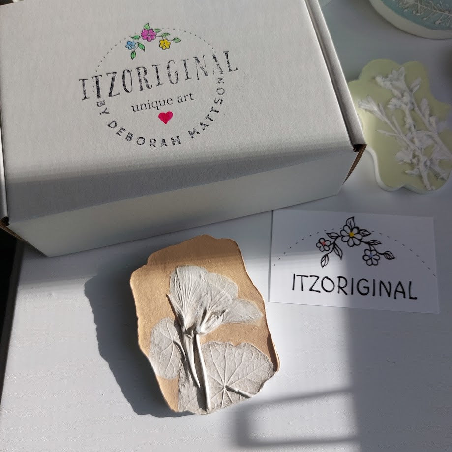 Hand-pressed botanical Wall Art | Floral Bas-Relief Plaster Plaque