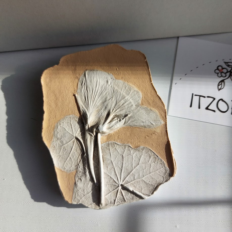 Hand-pressed botanical Wall Art | Floral Bas-Relief Plaster Plaque