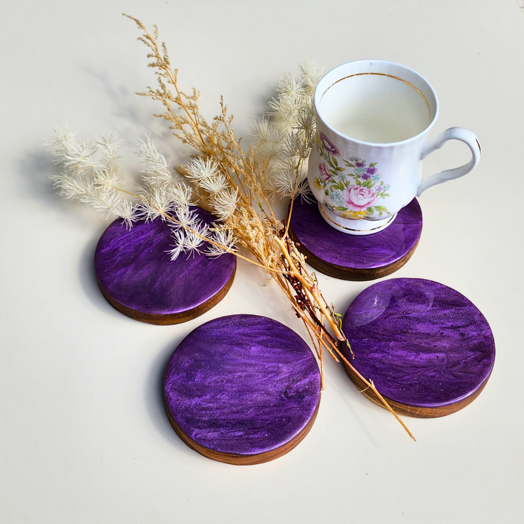 Resin & Wood Coasters - (Set of 4)