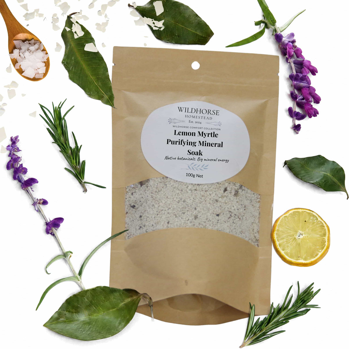 Wildhorse Homestead Lemon Myrtle Purifying Mineral Soak 100g