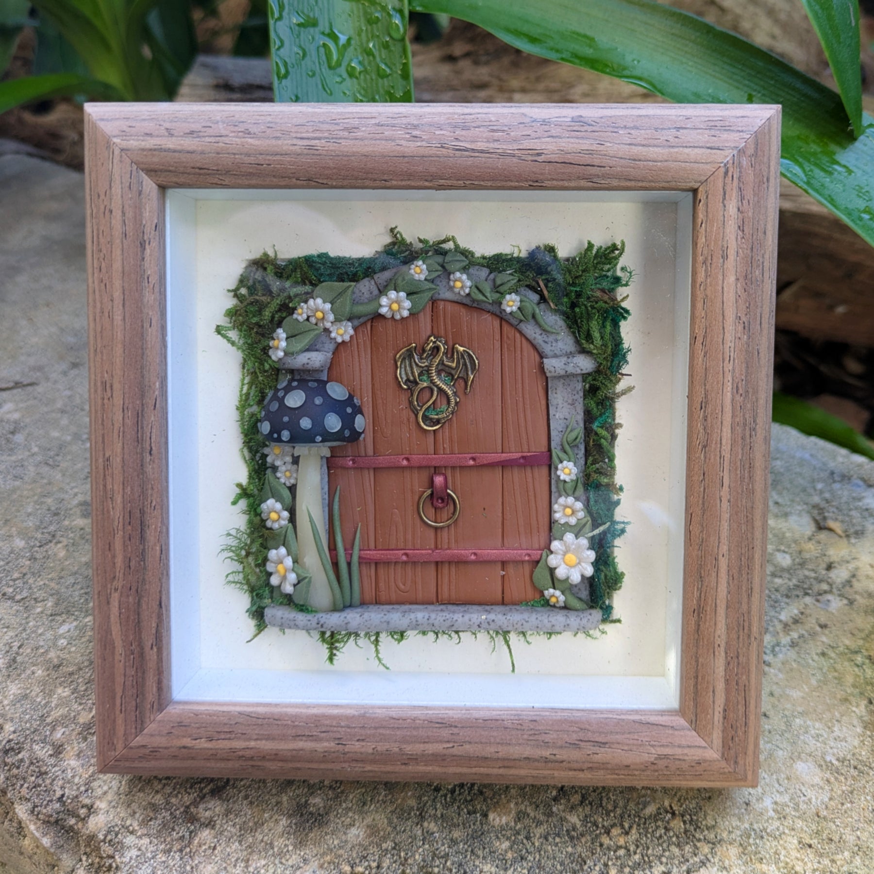 Medieval Dragon Fairy Door Shadow Box – Hand Sculpted Miniature Fantasy Decor