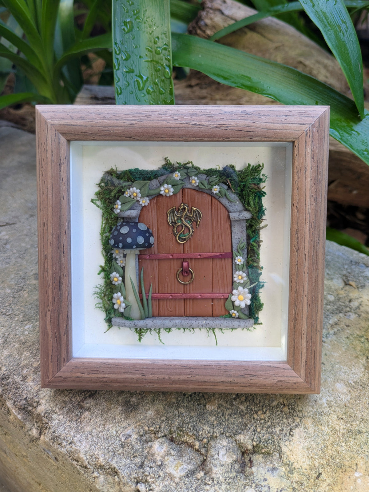 Medieval Dragon Fairy Door Shadow Box – Hand Sculpted Miniature Fantasy Decor