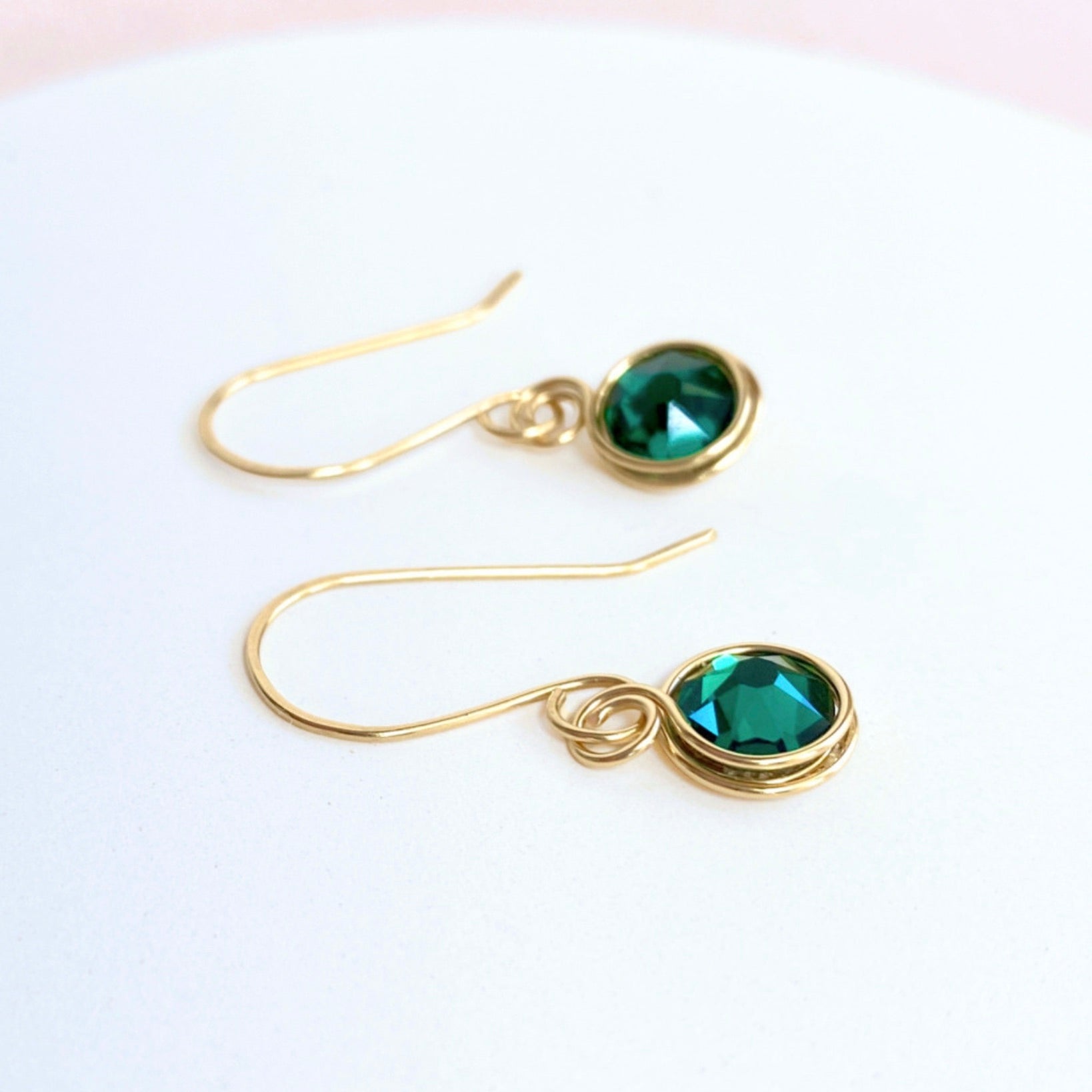 Green crystal dangle earrings | Emerald or Peridot | Sterling silver or 14k gold-filled | Birthstone gift for May or August