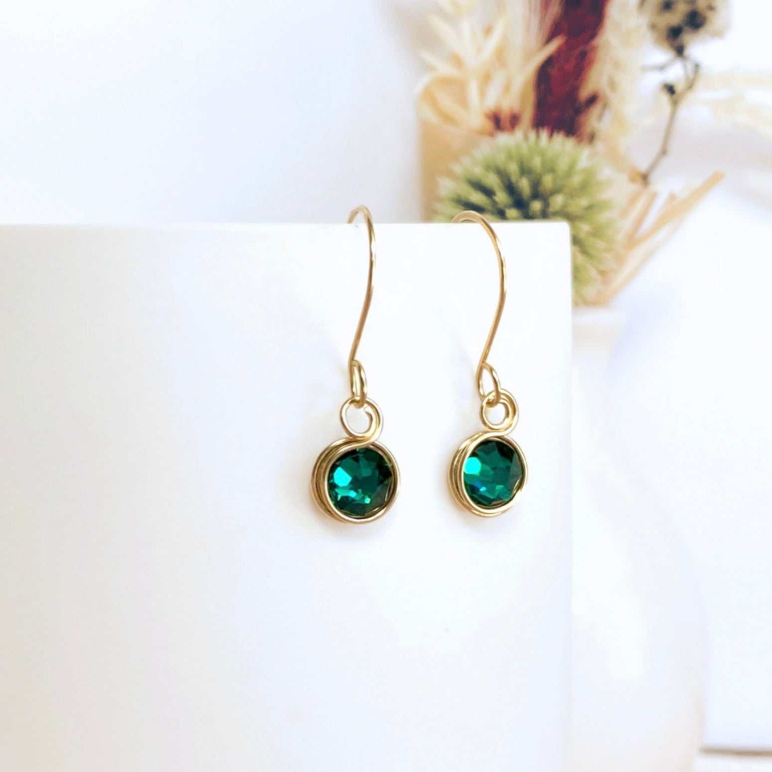 Green crystal dangle earrings | Emerald or Peridot | Sterling silver or 14k gold-filled | Birthstone gift for May or August