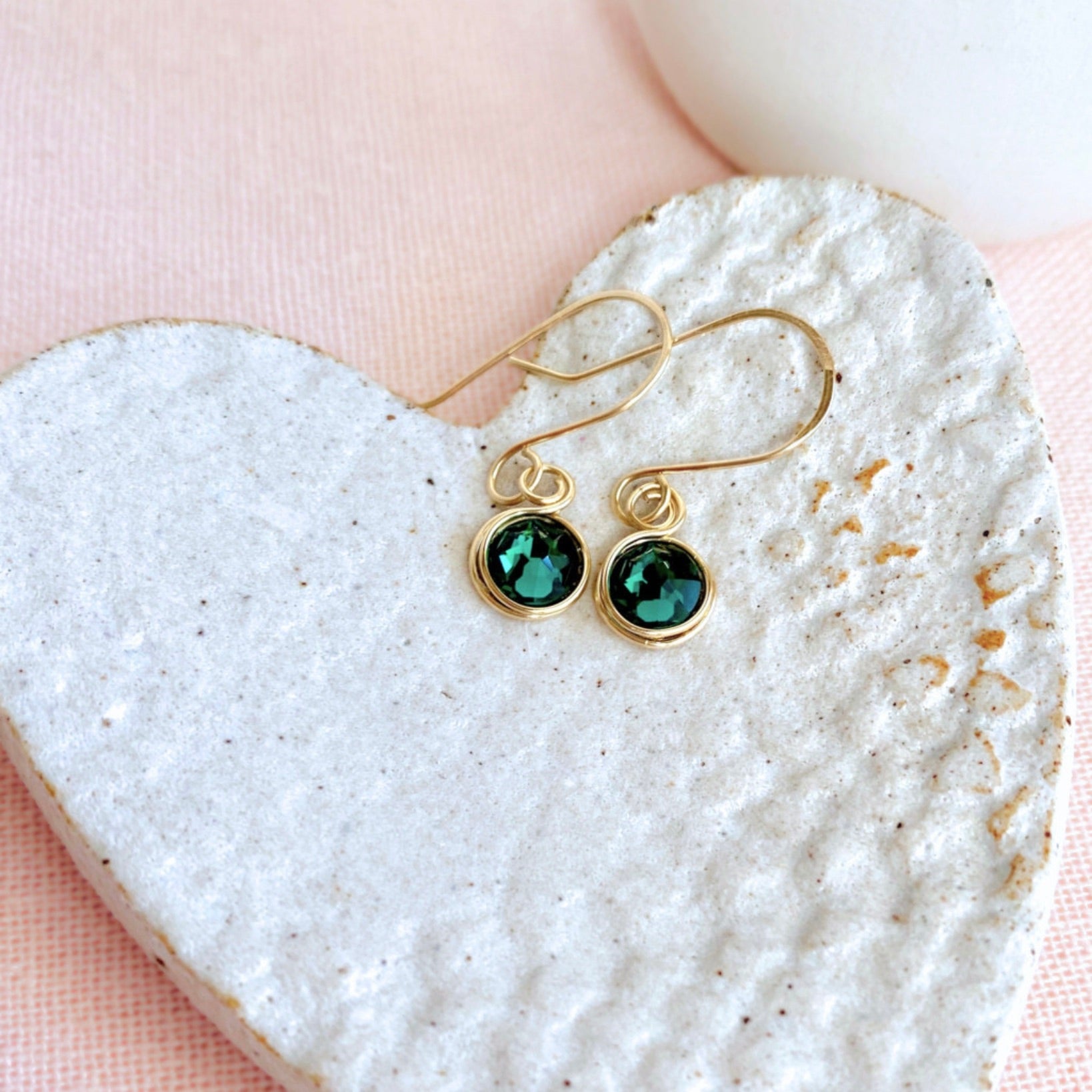 Green crystal dangle earrings | Emerald or Peridot | Sterling silver or 14k gold-filled | Birthstone gift for May or August