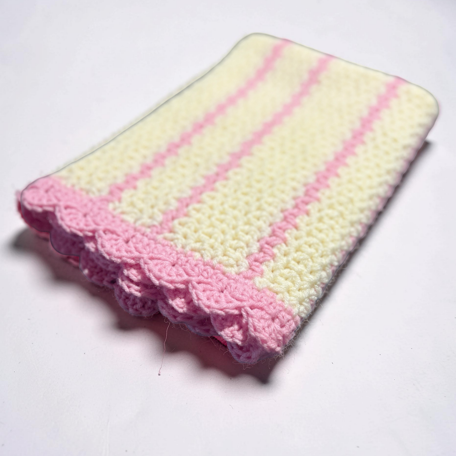 Handmade Pink & Cream Crochet Baby Blanket – Scalloped Edge Nursery Throw