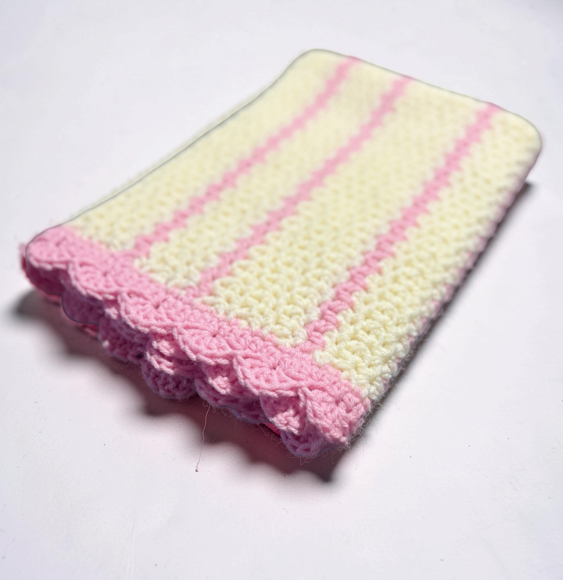 Handmade Pink & Cream Crochet Baby Blanket – Scalloped Edge Nursery Throw