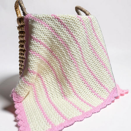 Handmade Pink & Cream Crochet Baby Blanket – Scalloped Edge Nursery Throw