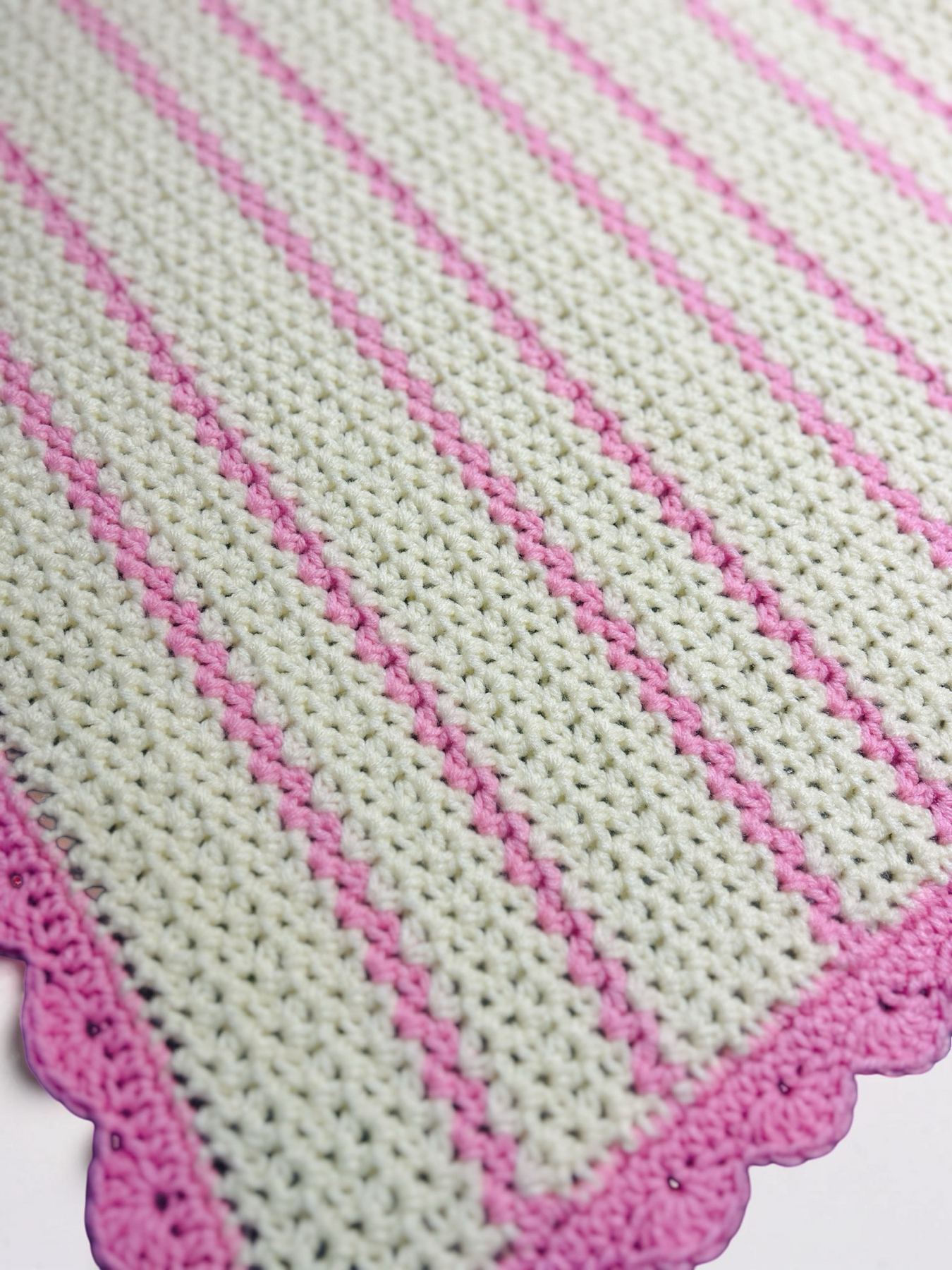 Handmade Pink & Cream Crochet Baby Blanket – Scalloped Edge Nursery Throw