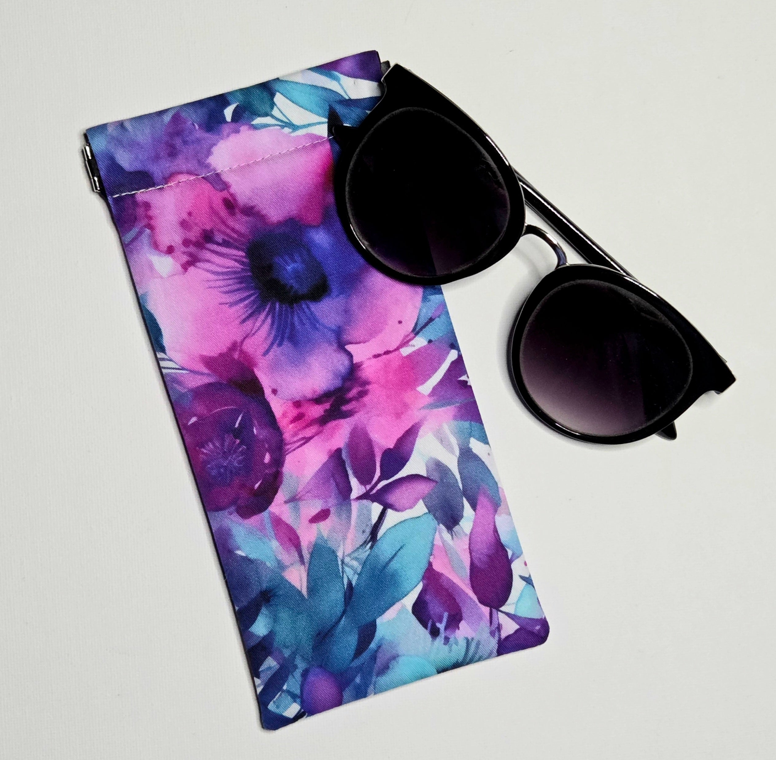 Sunglasses Pouch in pretty pink and blue floral fabric