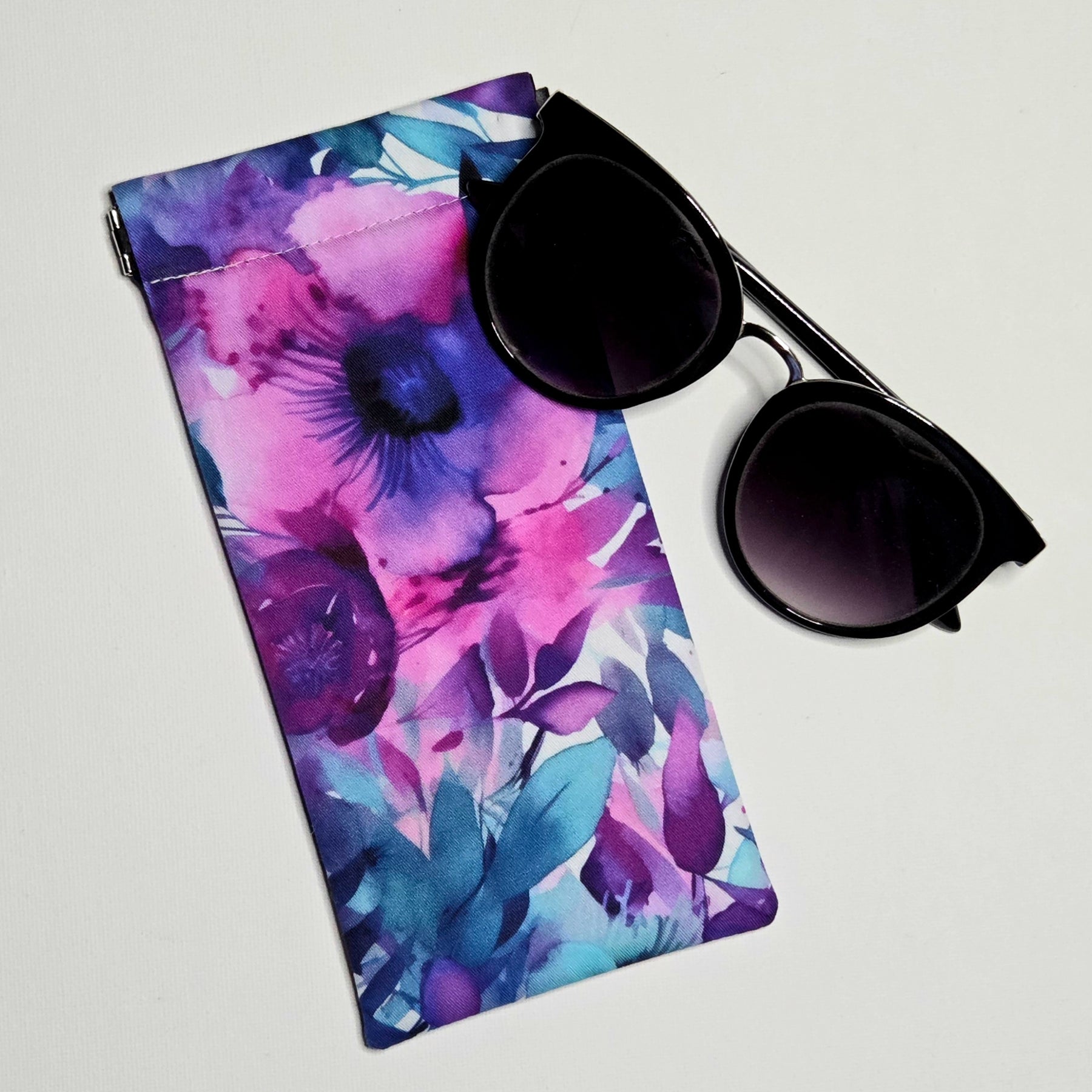 Sunglasses Pouch in pretty pink and blue floral fabric