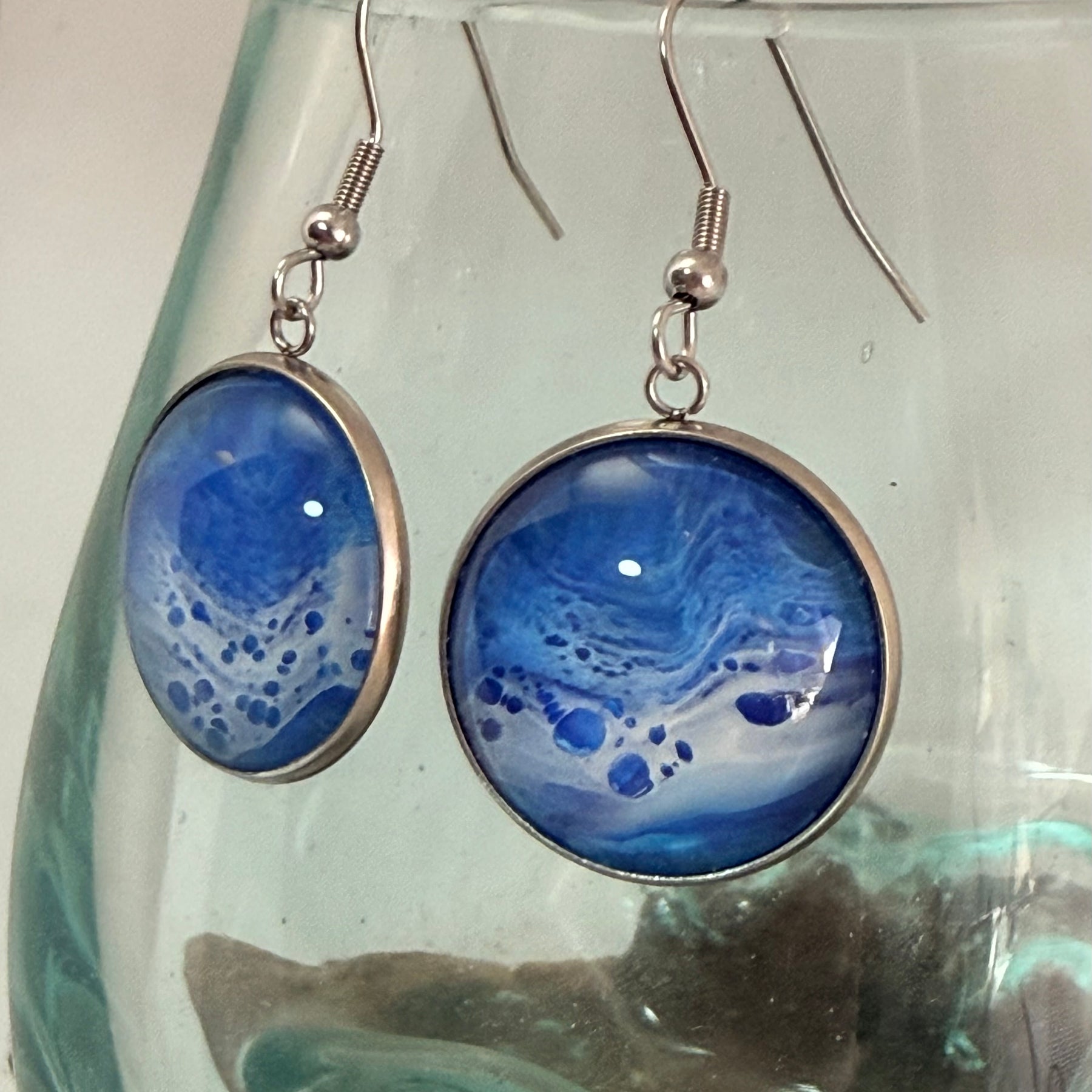 Hand-Painted Acrylic Cell Art Drop Earrings.