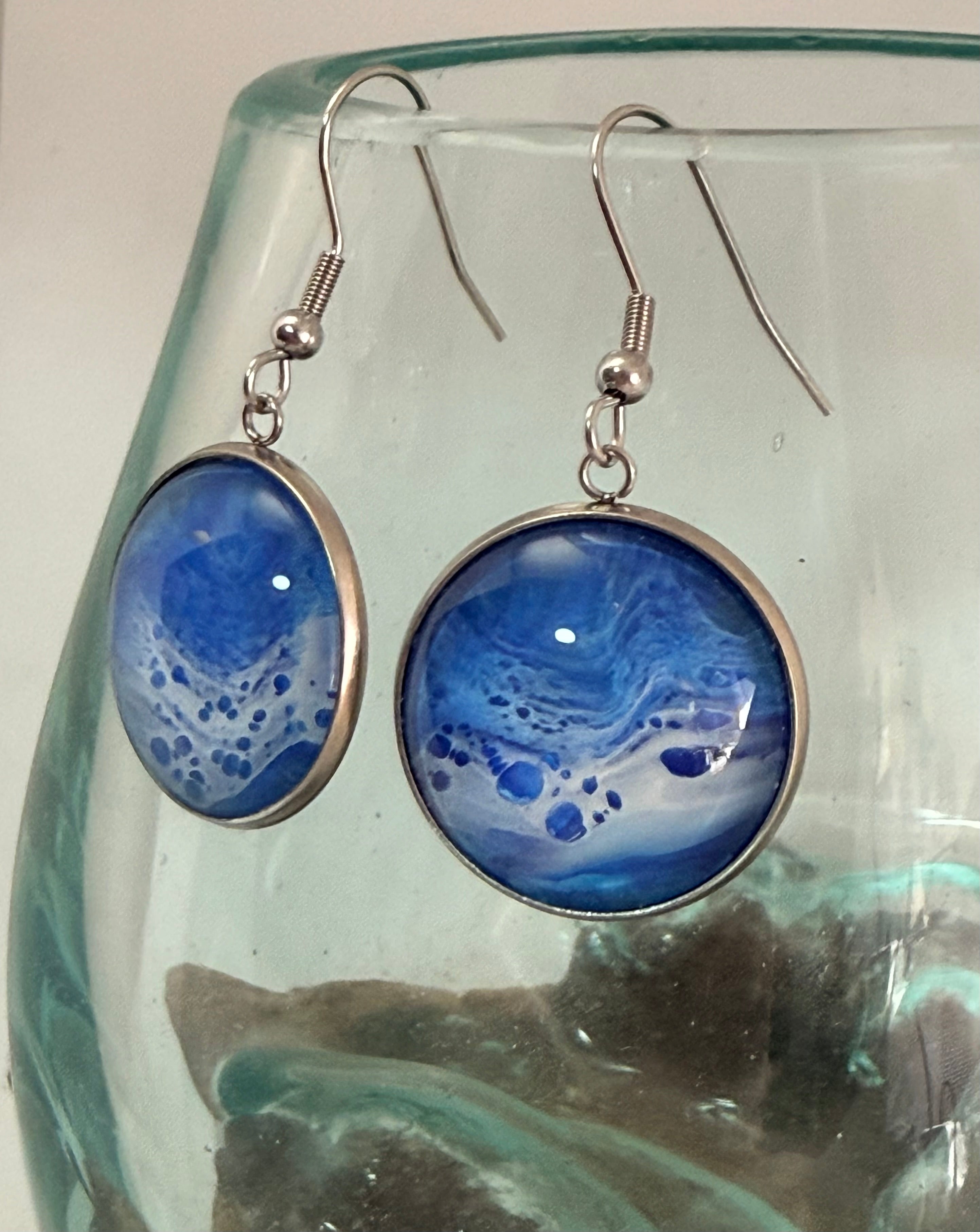 Hand-Painted Acrylic Cell Art Drop Earrings.