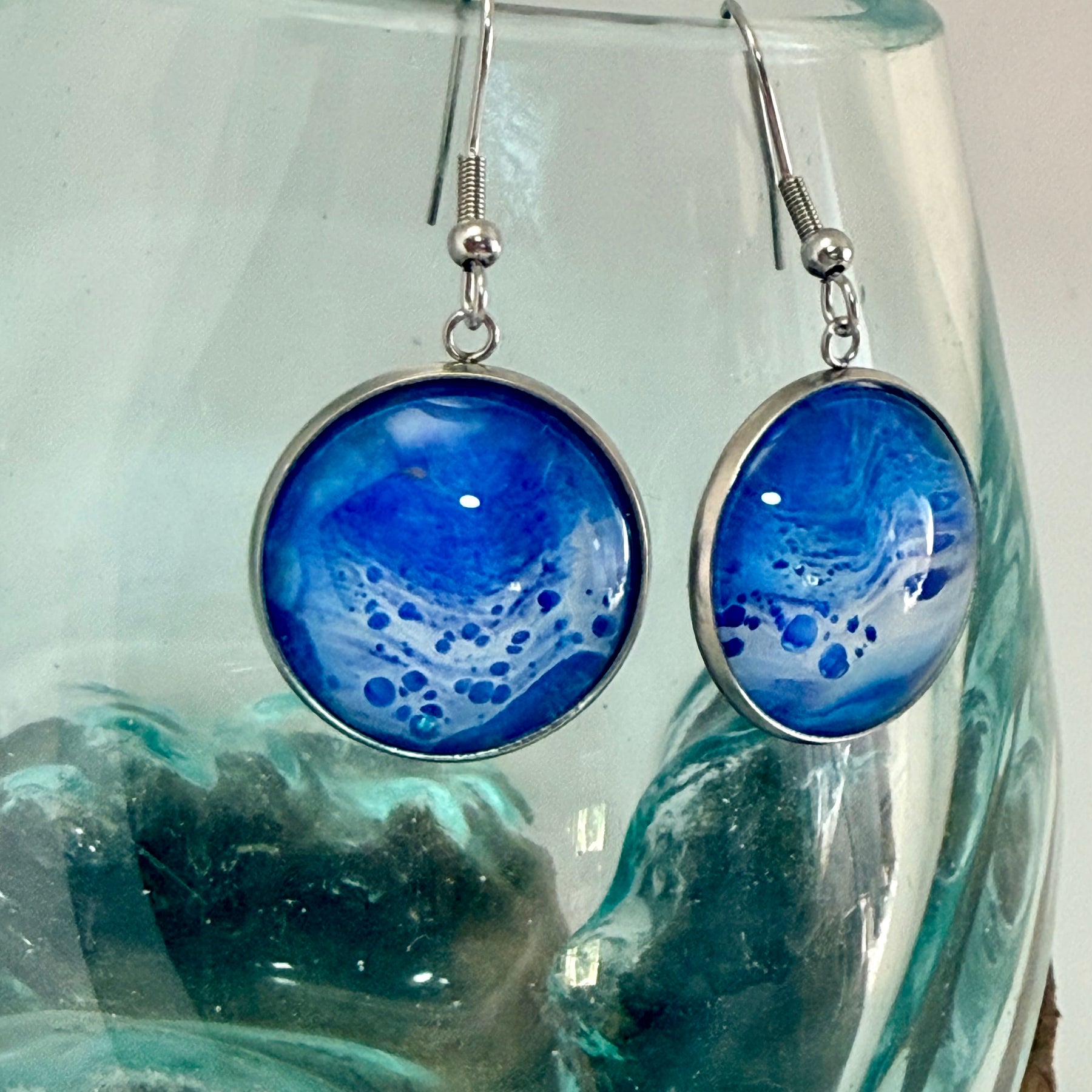 Hand-Painted Acrylic Cell Art Drop Earrings.