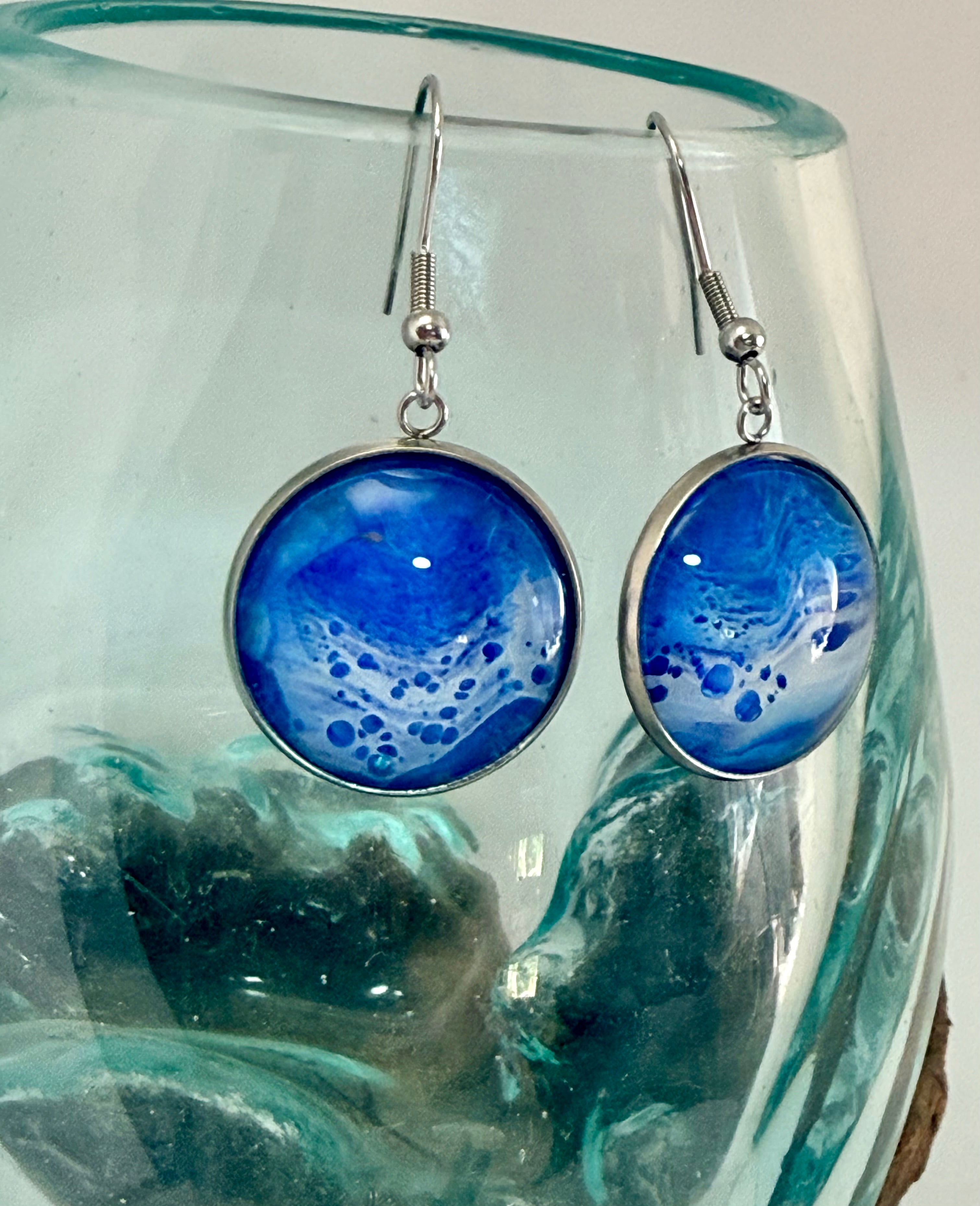 Hand-Painted Acrylic Cell Art Drop Earrings.