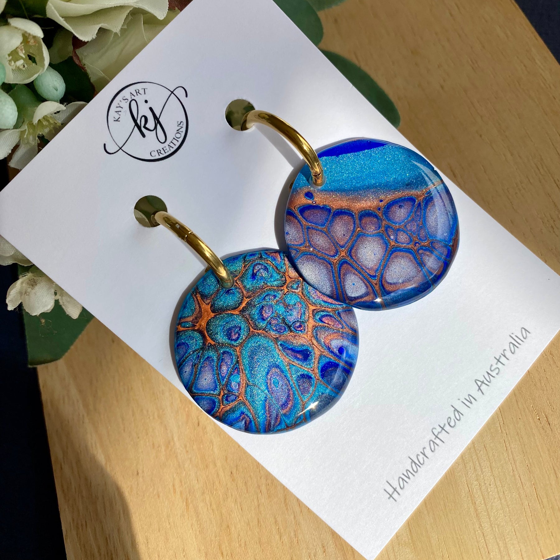 Copper Teal Huggie Hoop Earrings
