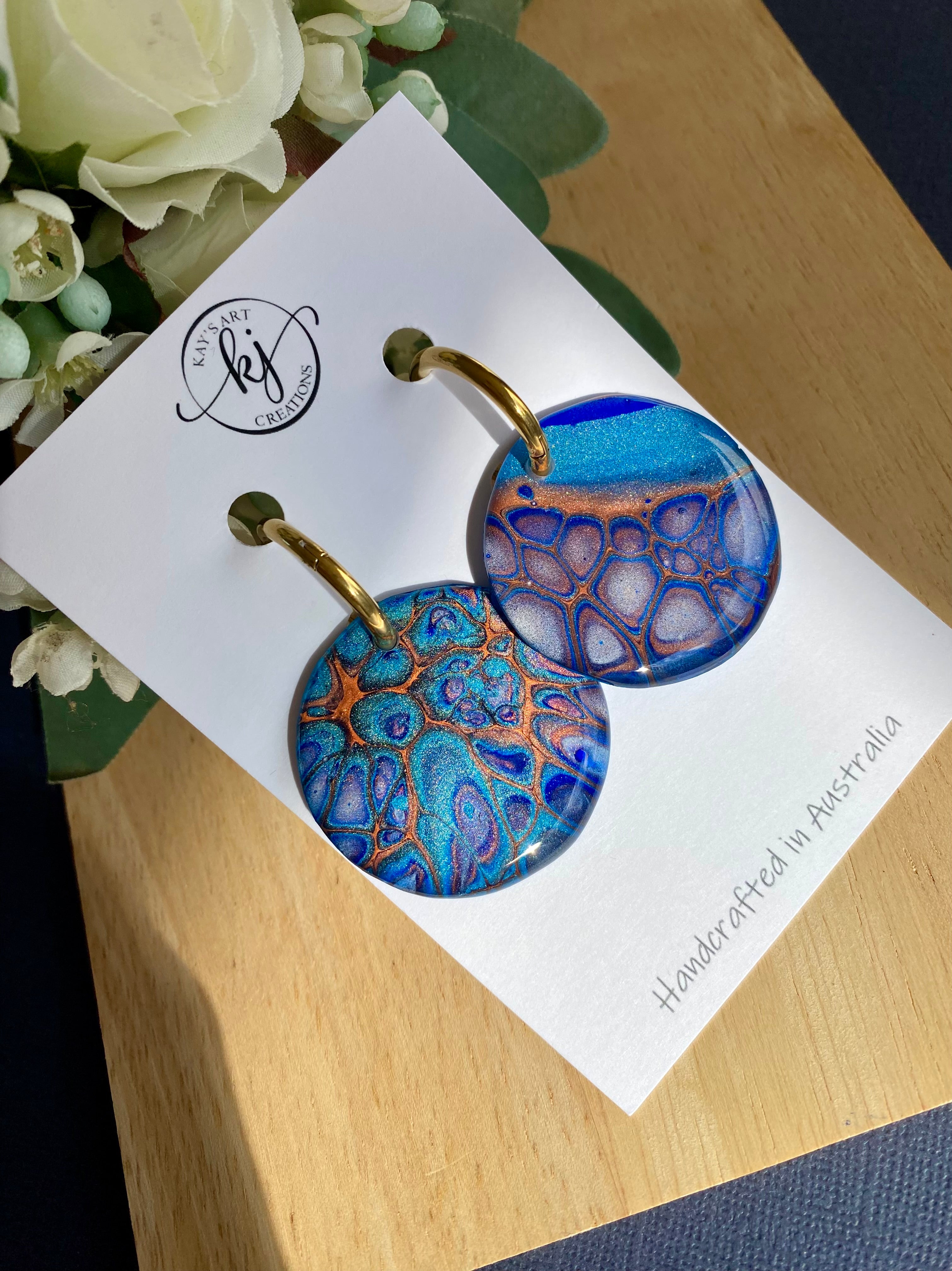 Copper Teal Huggie Hoop Earrings