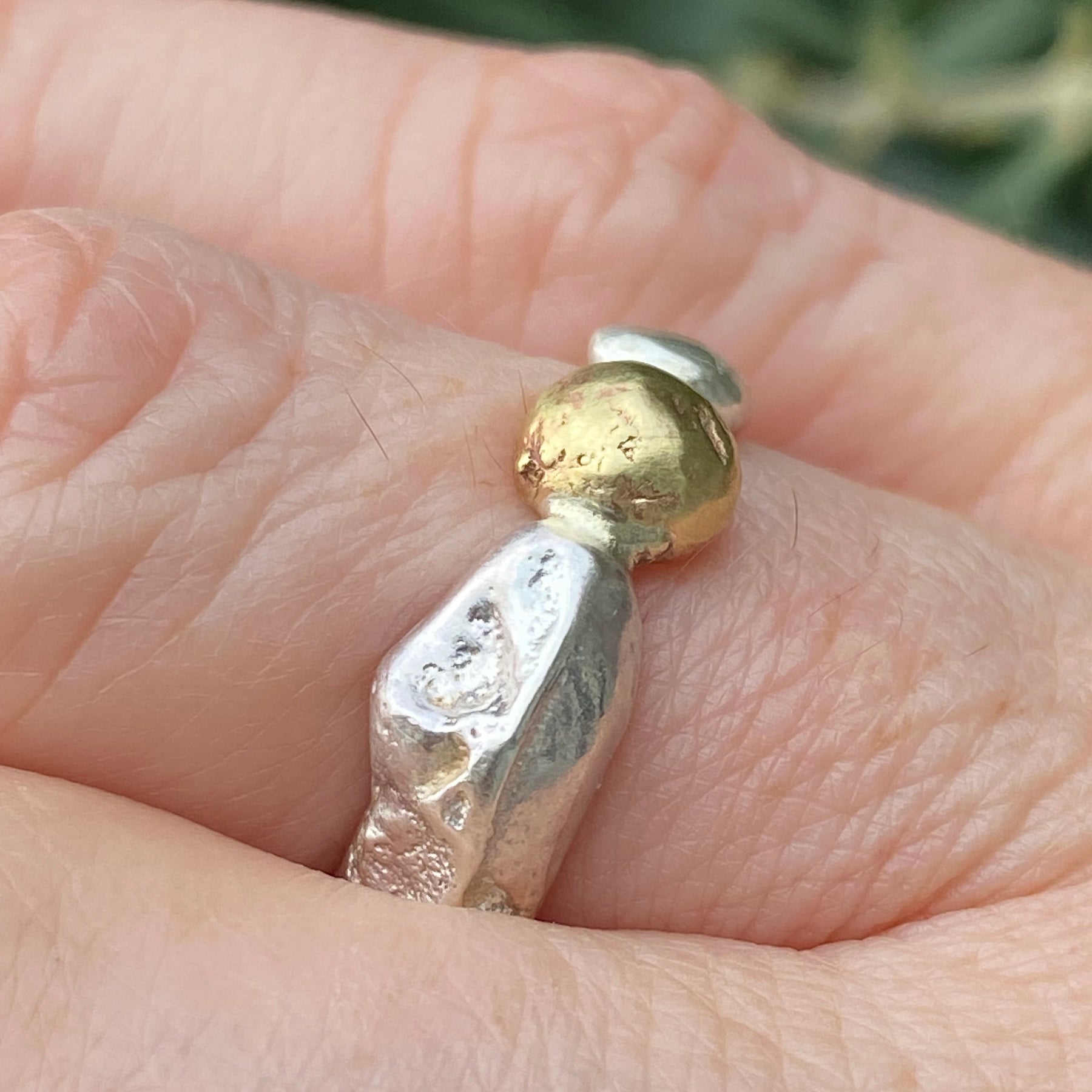Seed Ring | Sand Cast Sterling Silver with Brass