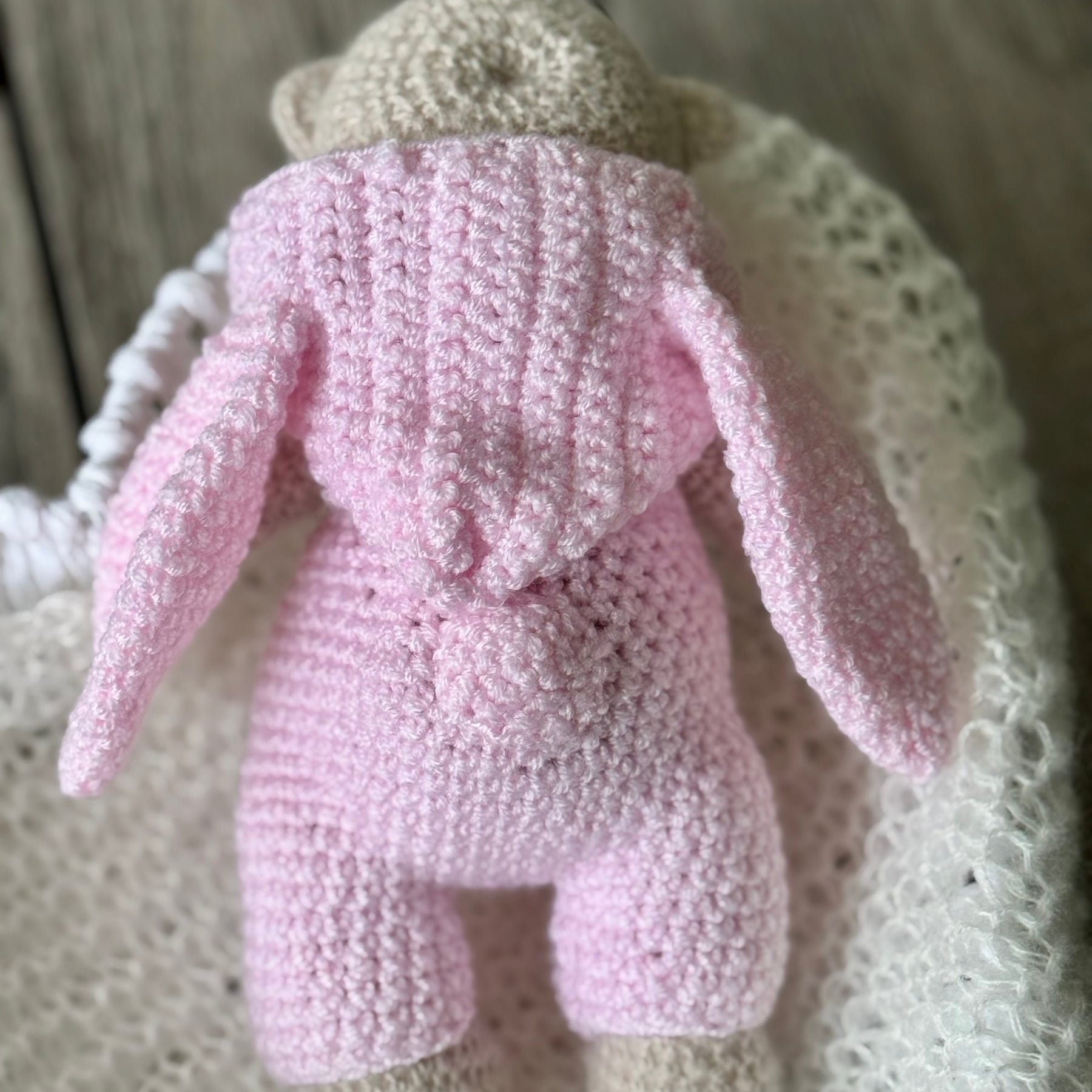 Crochet Little Bear in the Pink Bunny Suit Toy
