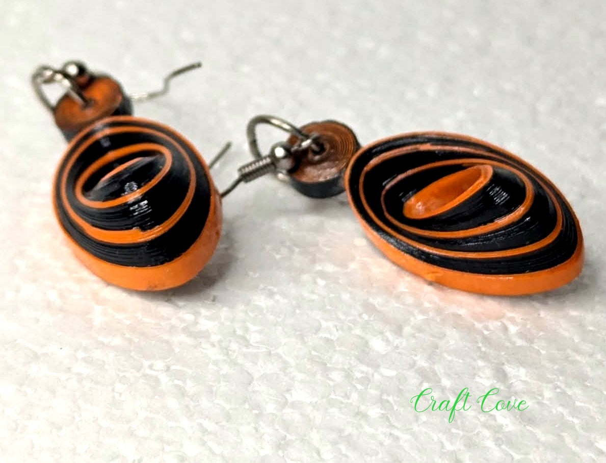Earrings Quilled Orange and Black Tiger Skewed
