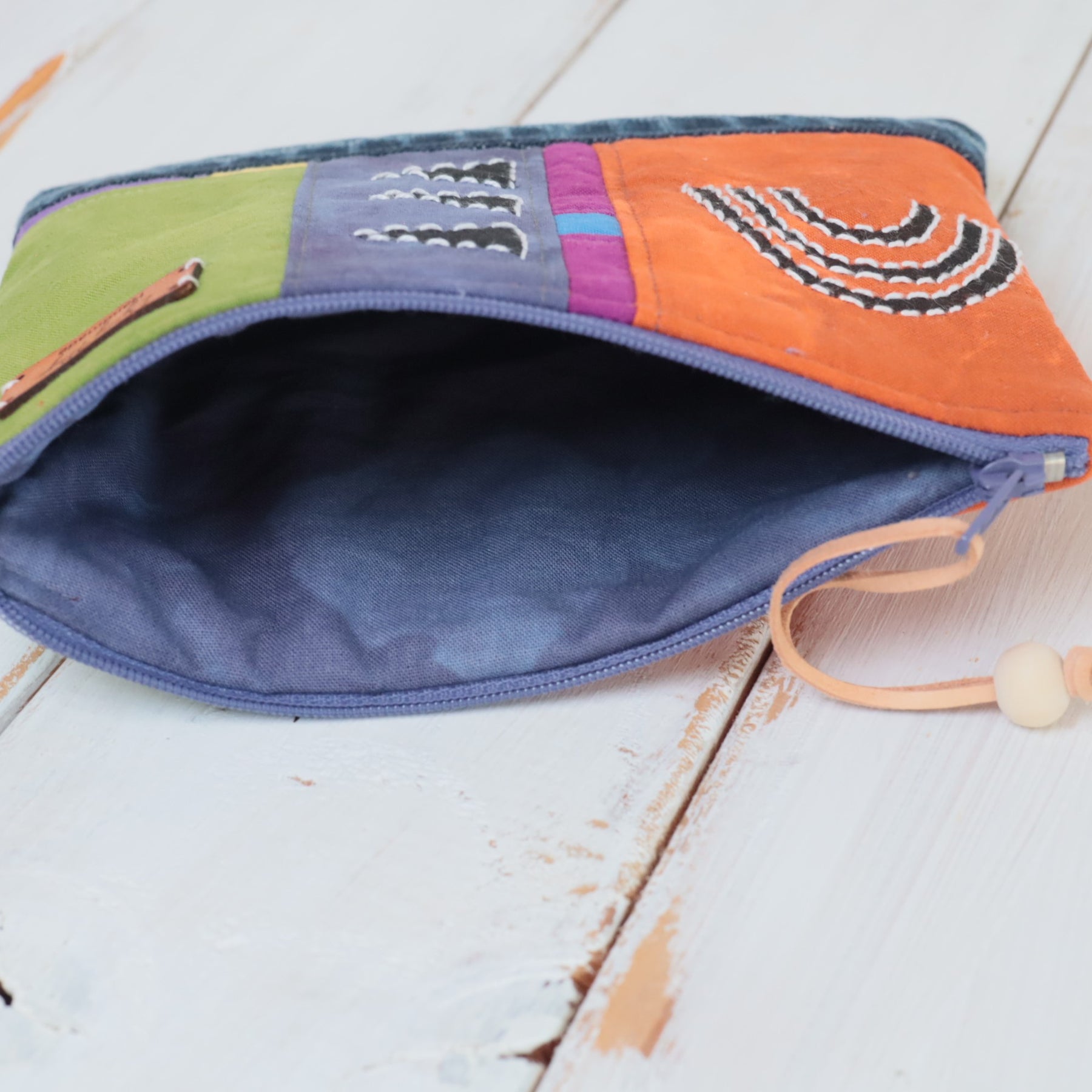 Hand Dyed Zipper Pouch, Makeup Bag, Sewing Pouch. Green and Ochre