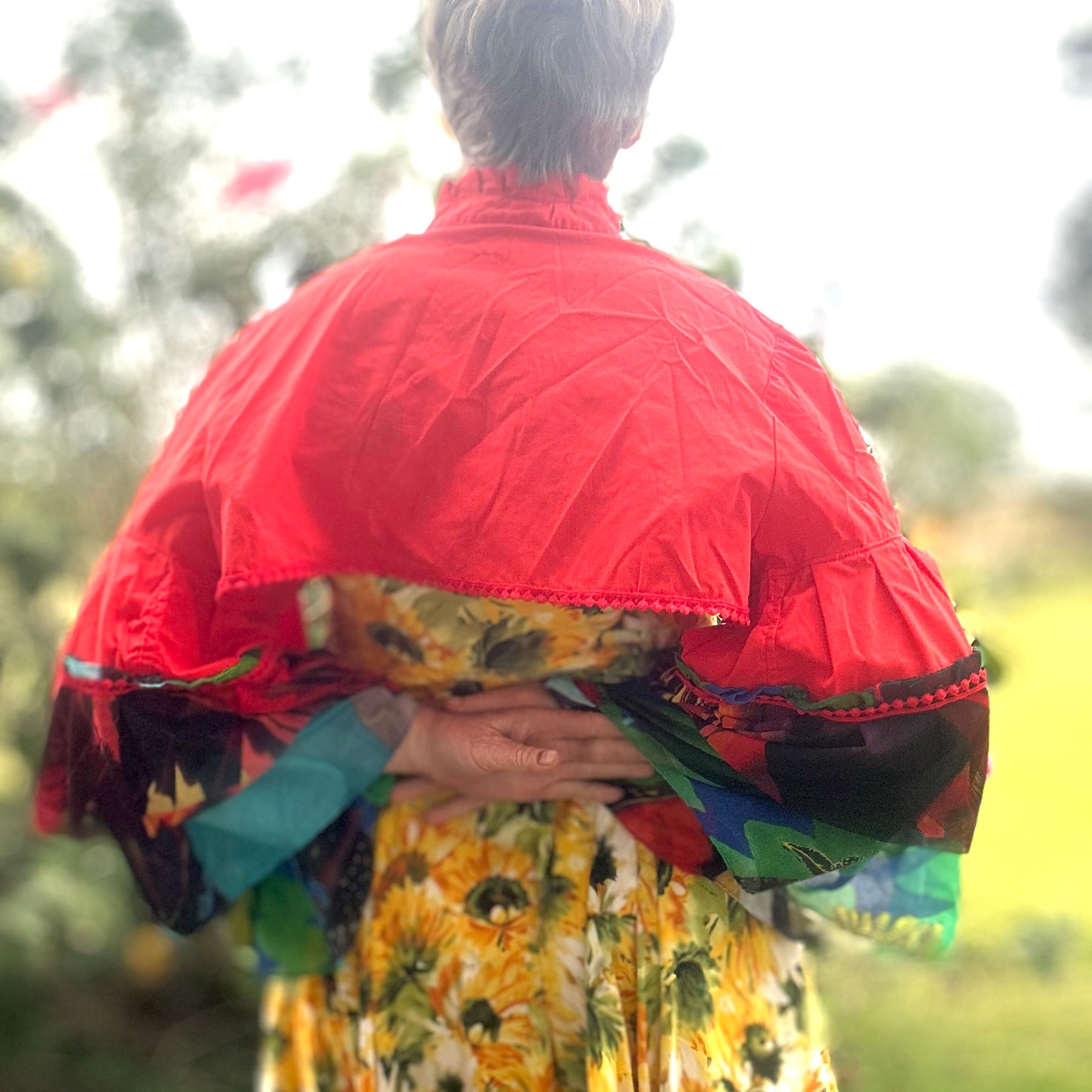 Upcycled Red Bolero Topper Full Chiffon Sleeves