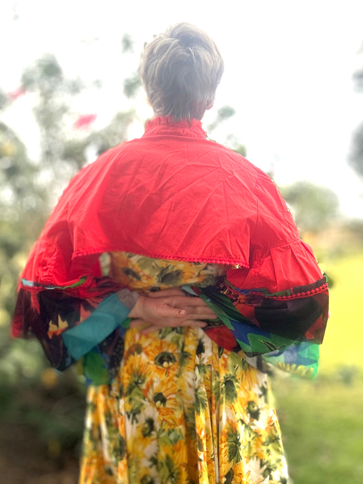 Upcycled Red Bolero Topper Full Chiffon Sleeves