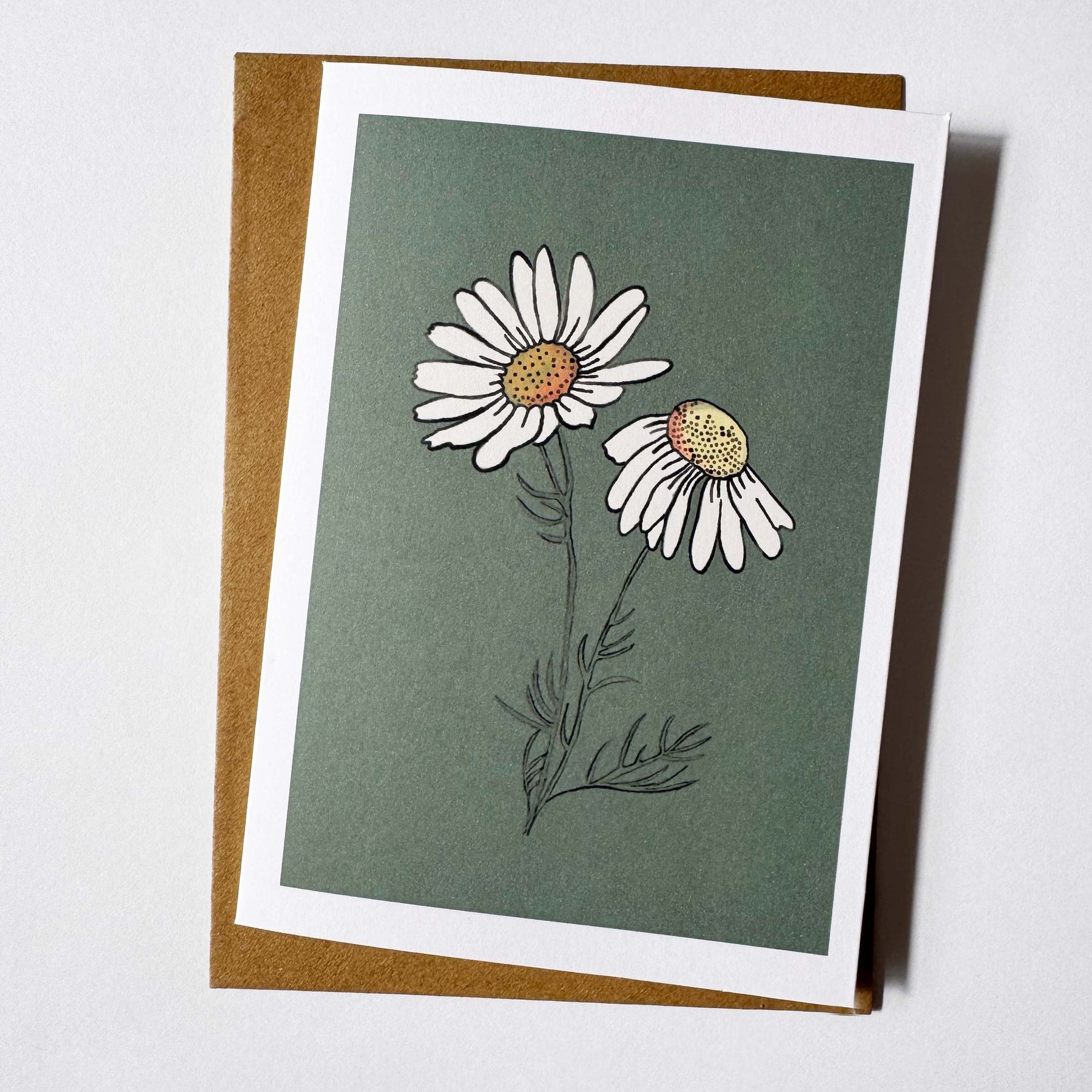 Daisy Greeting Card Set: Hand-Drawn Floral Design, recycled card and envelope.