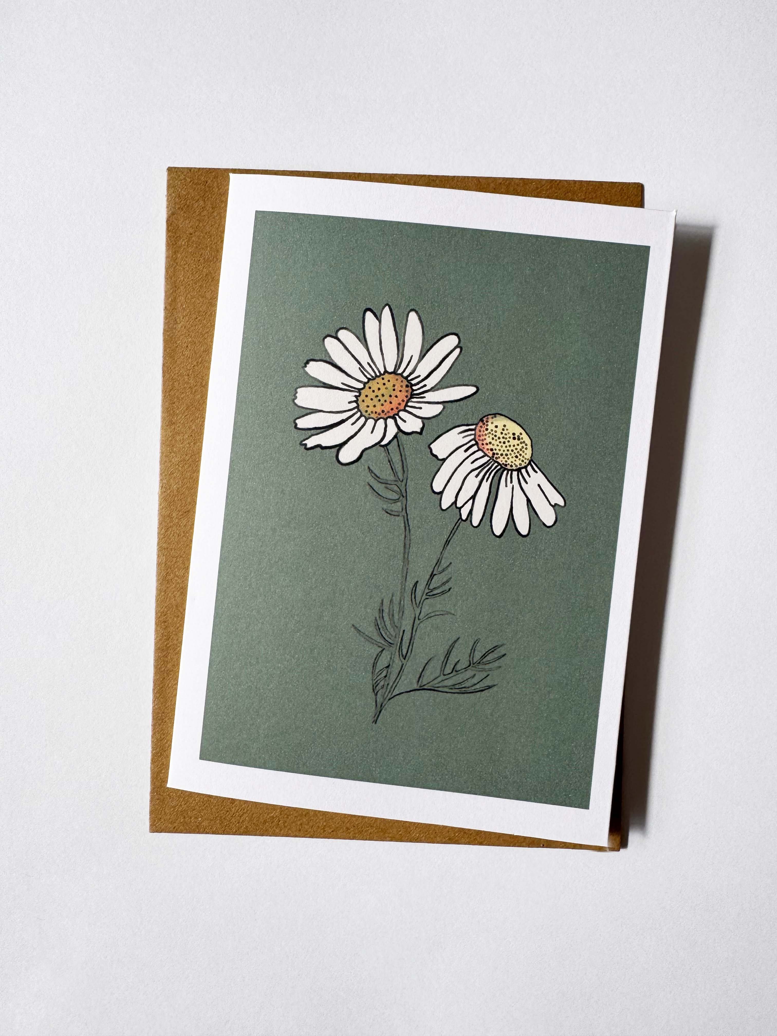 Daisy Greeting Card Set: Hand-Drawn Floral Design, recycled card and envelope.