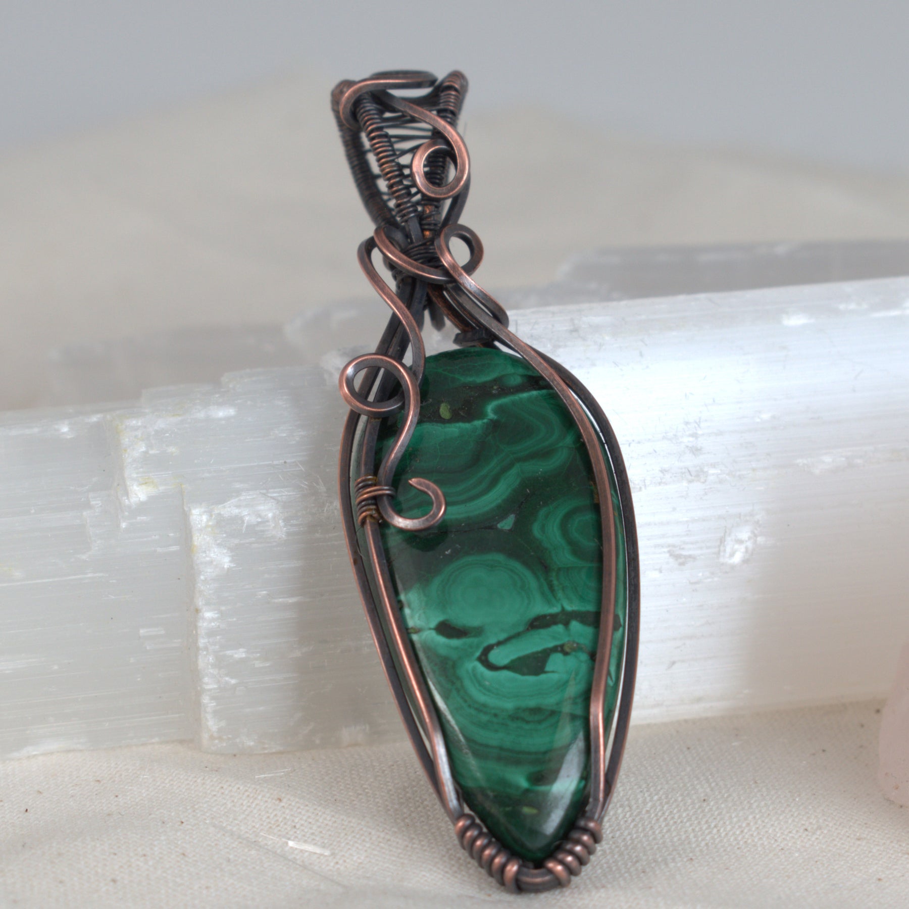 Emerald Pools - Malachite Copper Wrapped Pendant