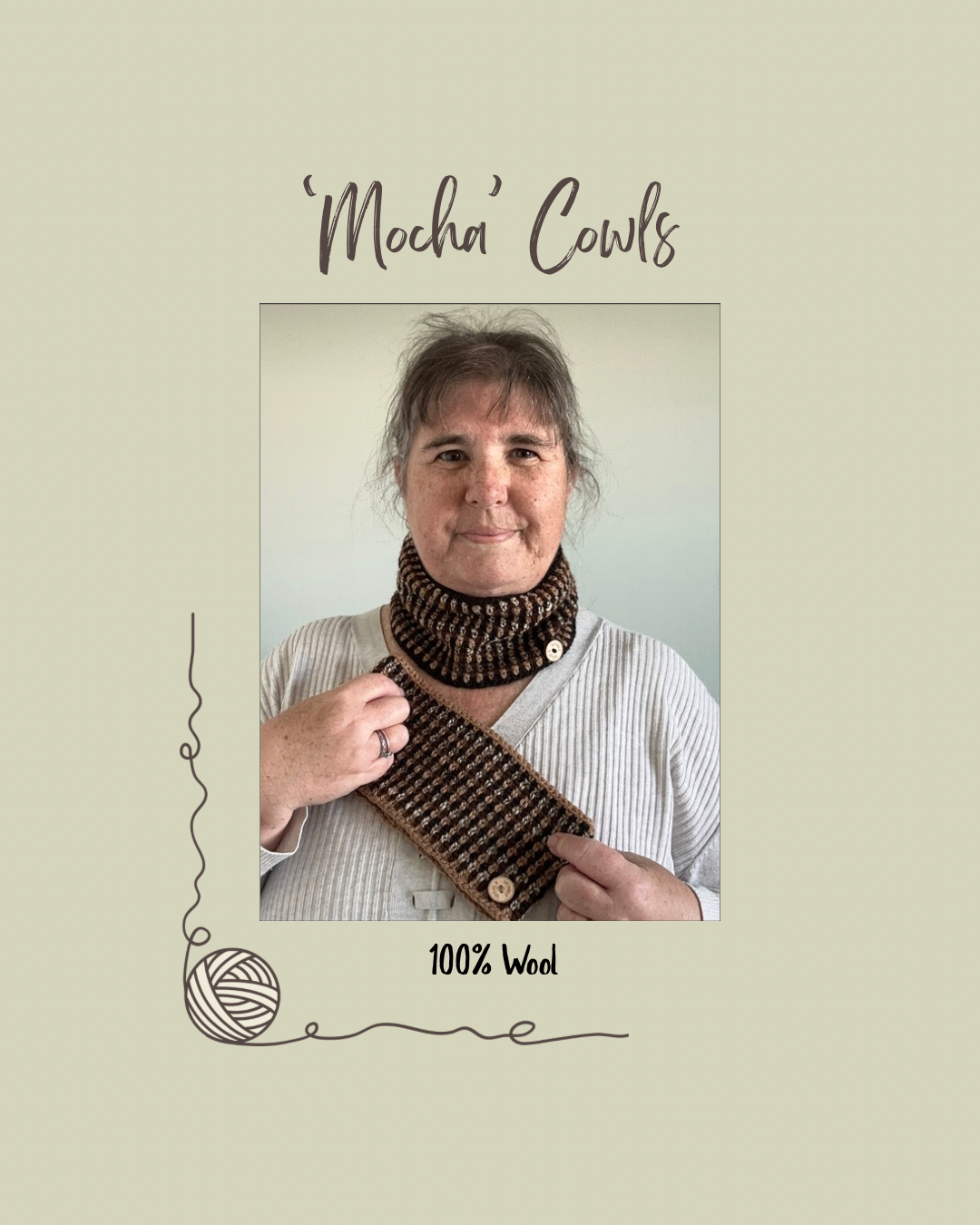 'Mocha' 100% Wool Crocheted Cowls or Neck Warmers