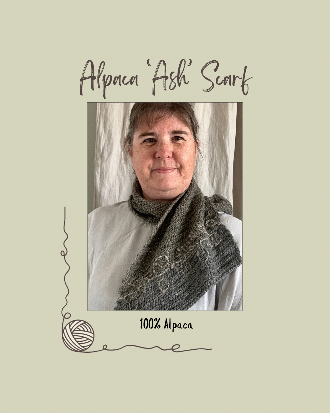 Australian Alpaca ‘Ash’ Crocheted Scarf