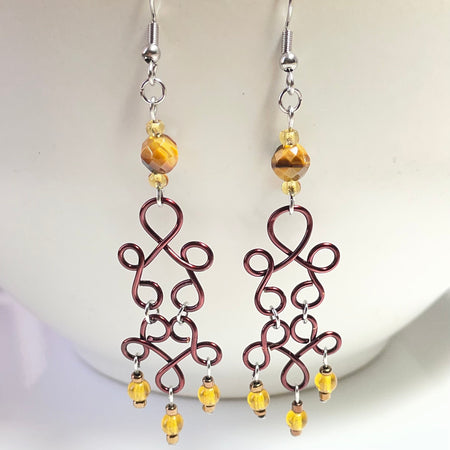 B's Coffee Wired Tigers Eye Gemstone Earrings