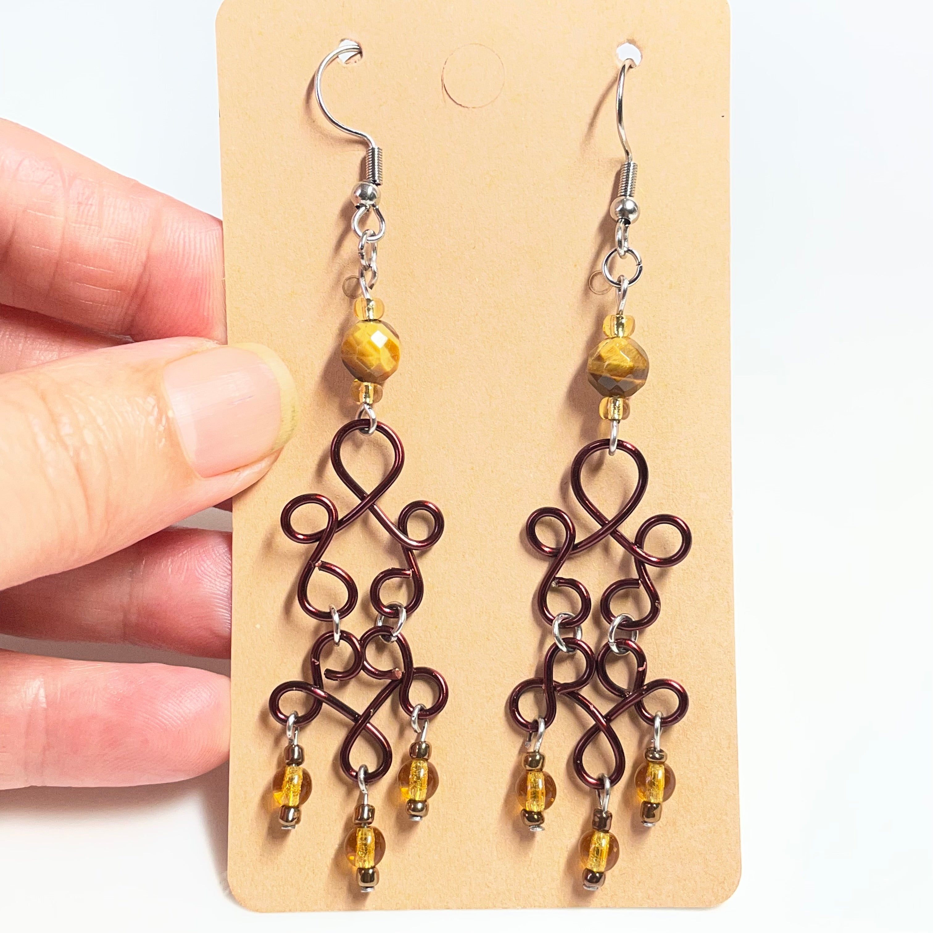 B's Coffee Wired Tigers Eye Gemstone Earrings